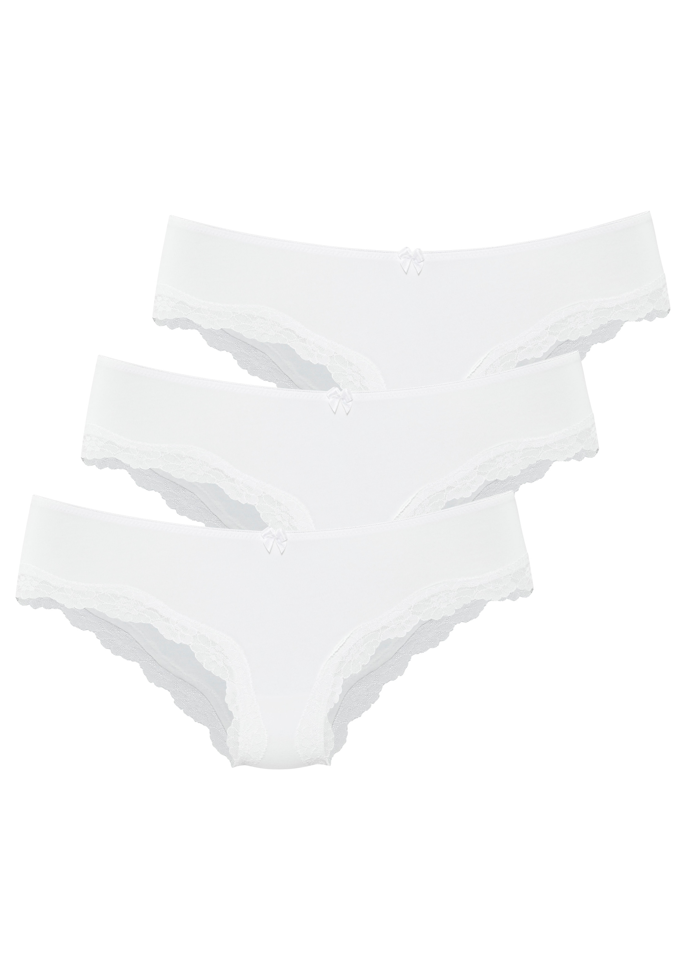 LASCANA Slip 3er-Pack,  aus elastischer Baumwolle mit zarter Spitze