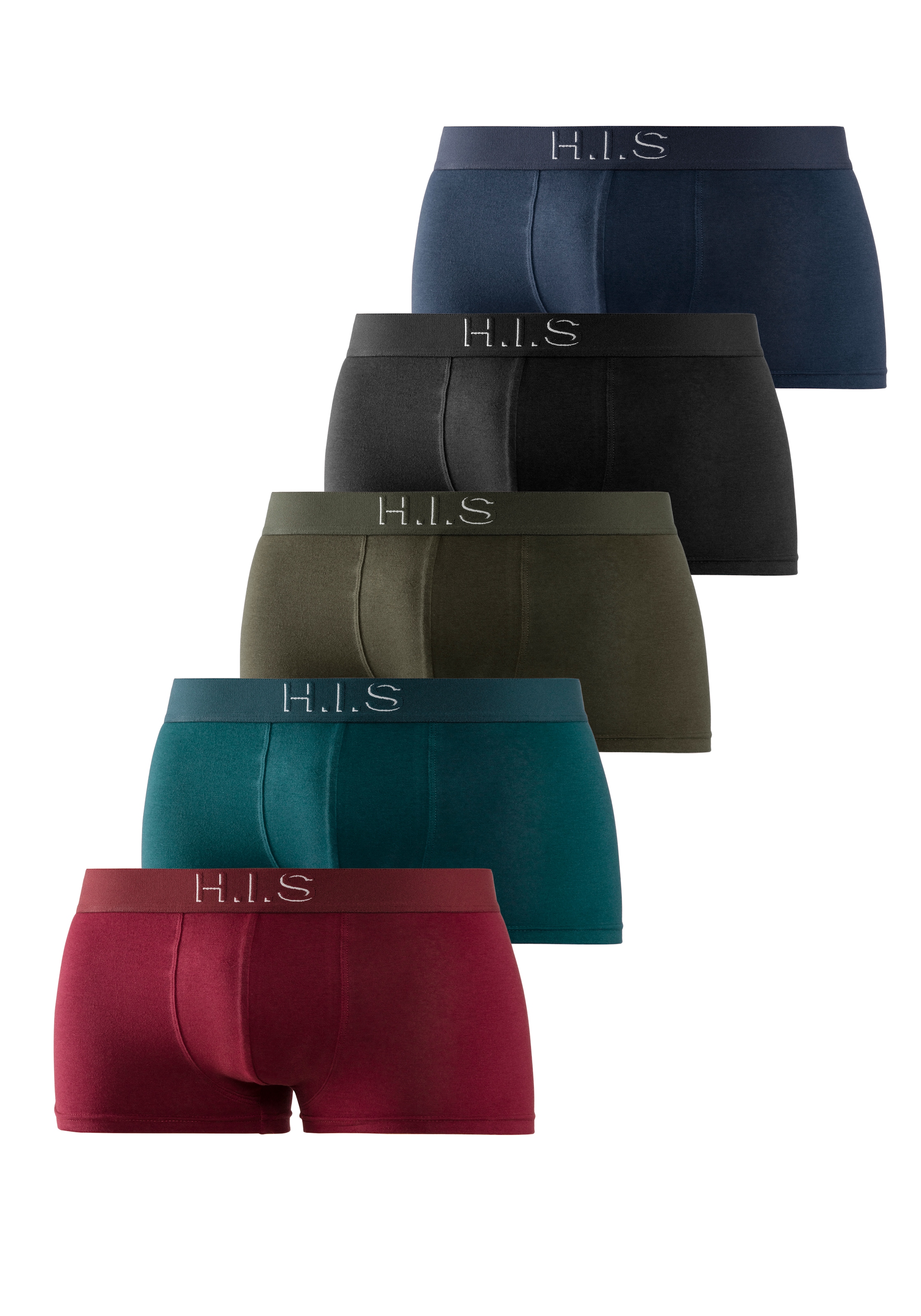 H.I.S Hipster, (Packung, 5 St.), knapp sitzende Boxershorts am Webbund mit Logoschriftzug mit 3D Effekt