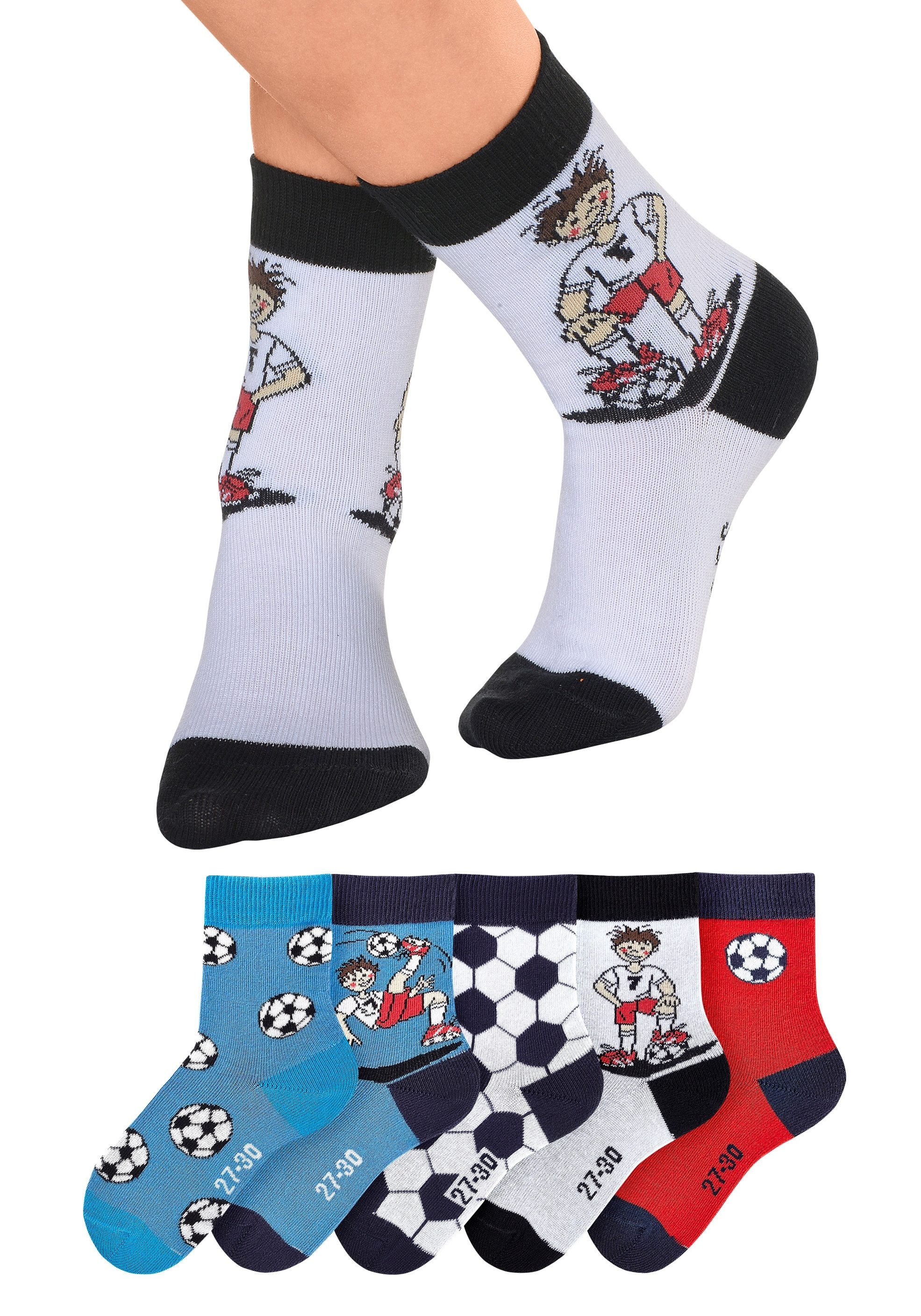 H.I.S Socken »"Fußballsocken, Kinder Fußballsocken, WM Socken"« Packung, 5 Stk. tlg. mit lustigen Fußballmotiven
