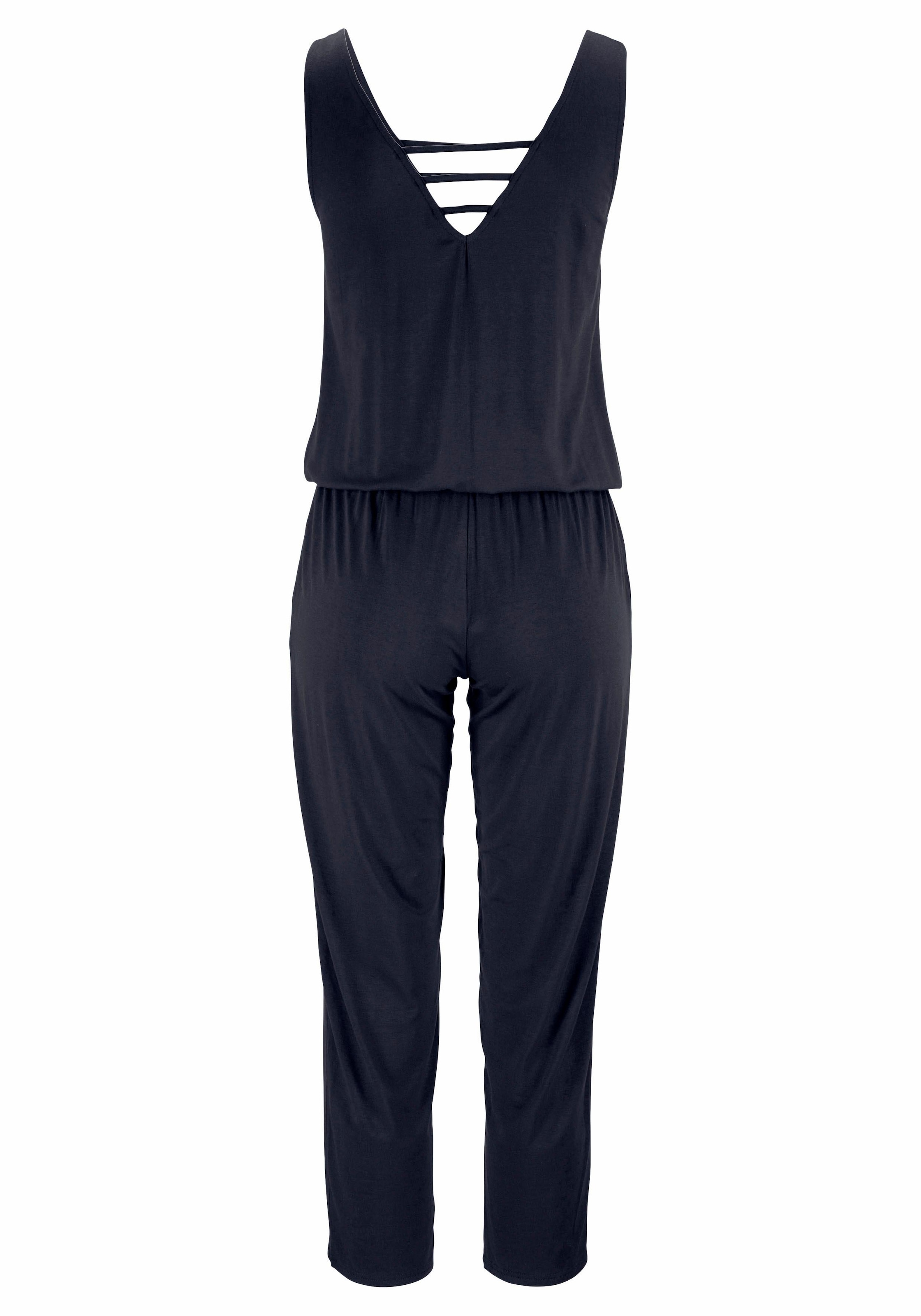 s.Oliver Overall, mit verziertem Ausschnitt, elastischer Jumpsuit mit Taschen