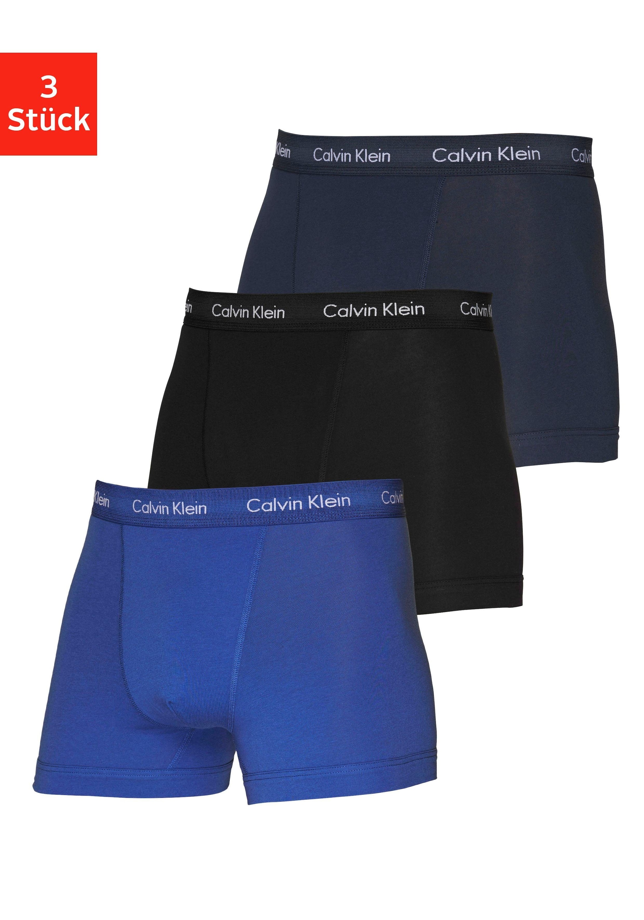 Calvin Klein Underwear Trunk, (3 St.), in blautönen mit Logo-Elastikbund