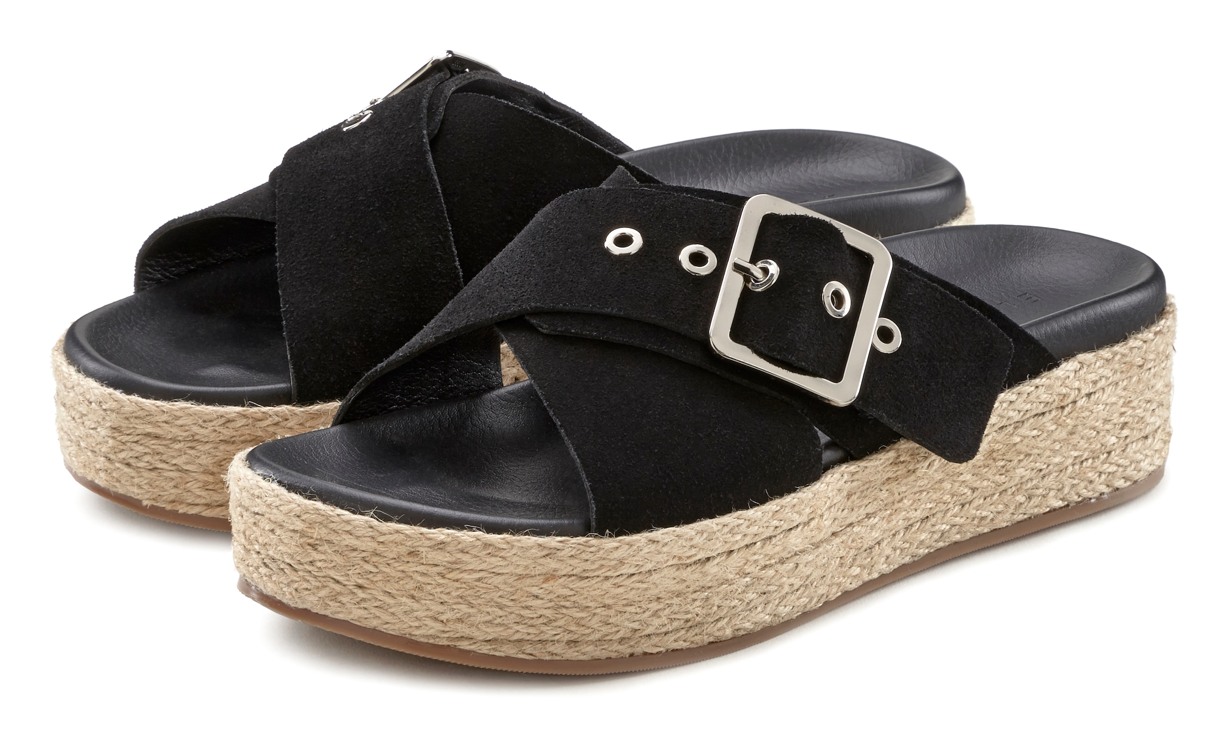 Elbsand Pantolette, Mule, Sandale, offener Schuh mit Plateauabsatz aus Leder