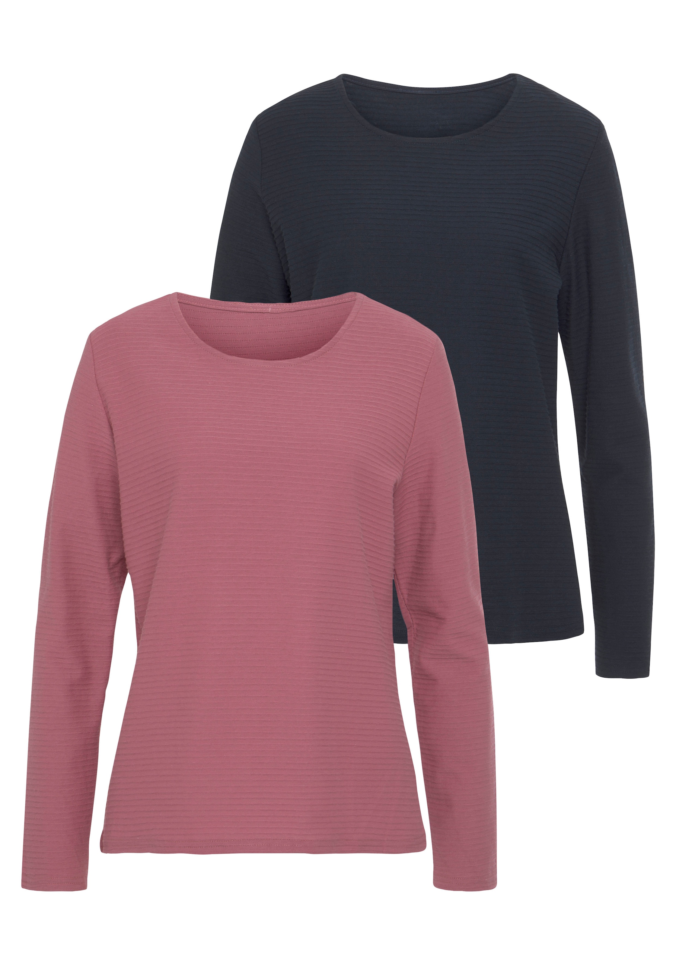 LASCANA Langarmshirt »mit Streifenstruktur«, (2er-Pack), aus weicher Baumwoll-Qualität