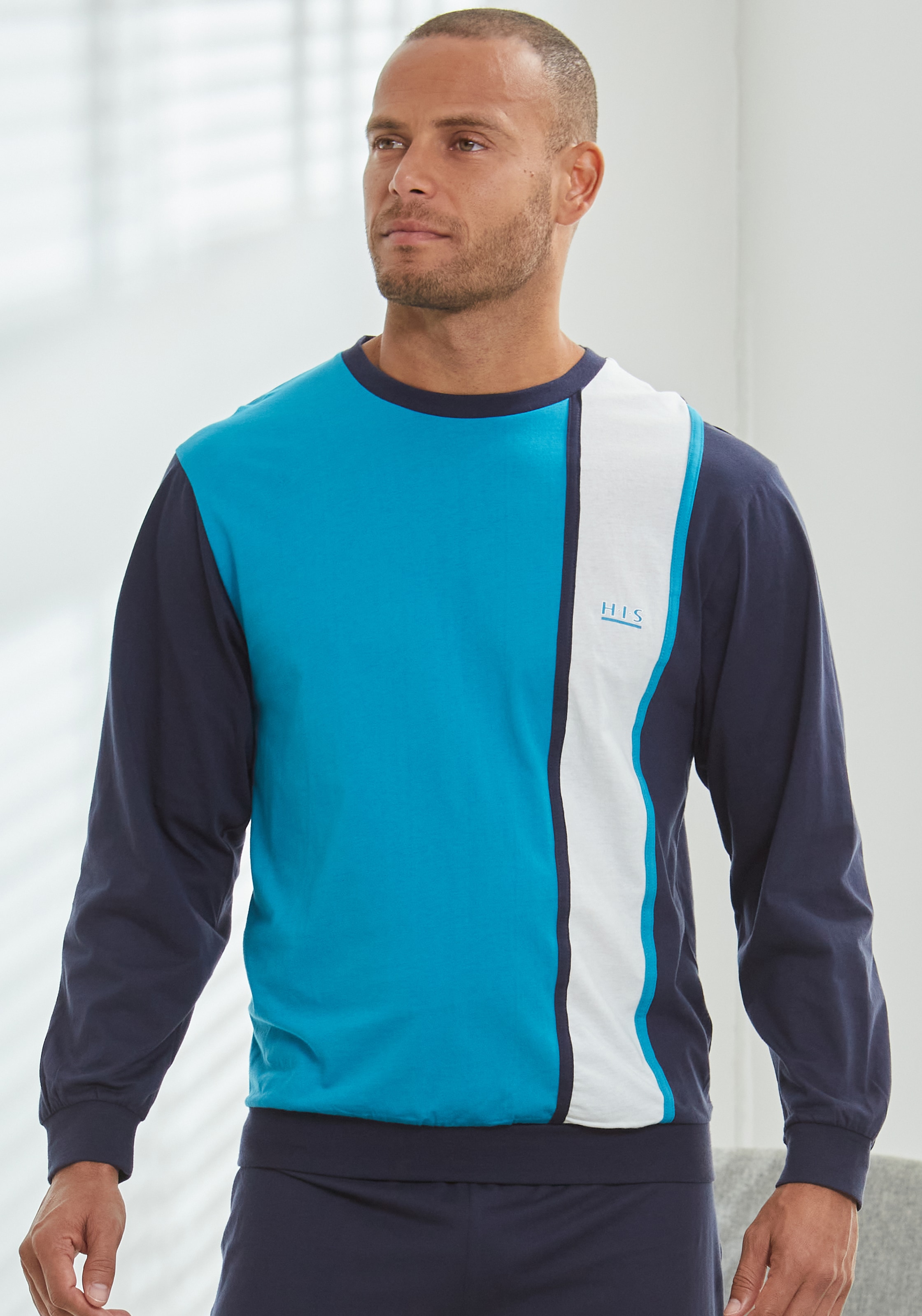 H.I.S Pyjama »Schlafanzug für Herren«, (2 tlg., 1 Stück), Schlafanzug mit breitem Streifen