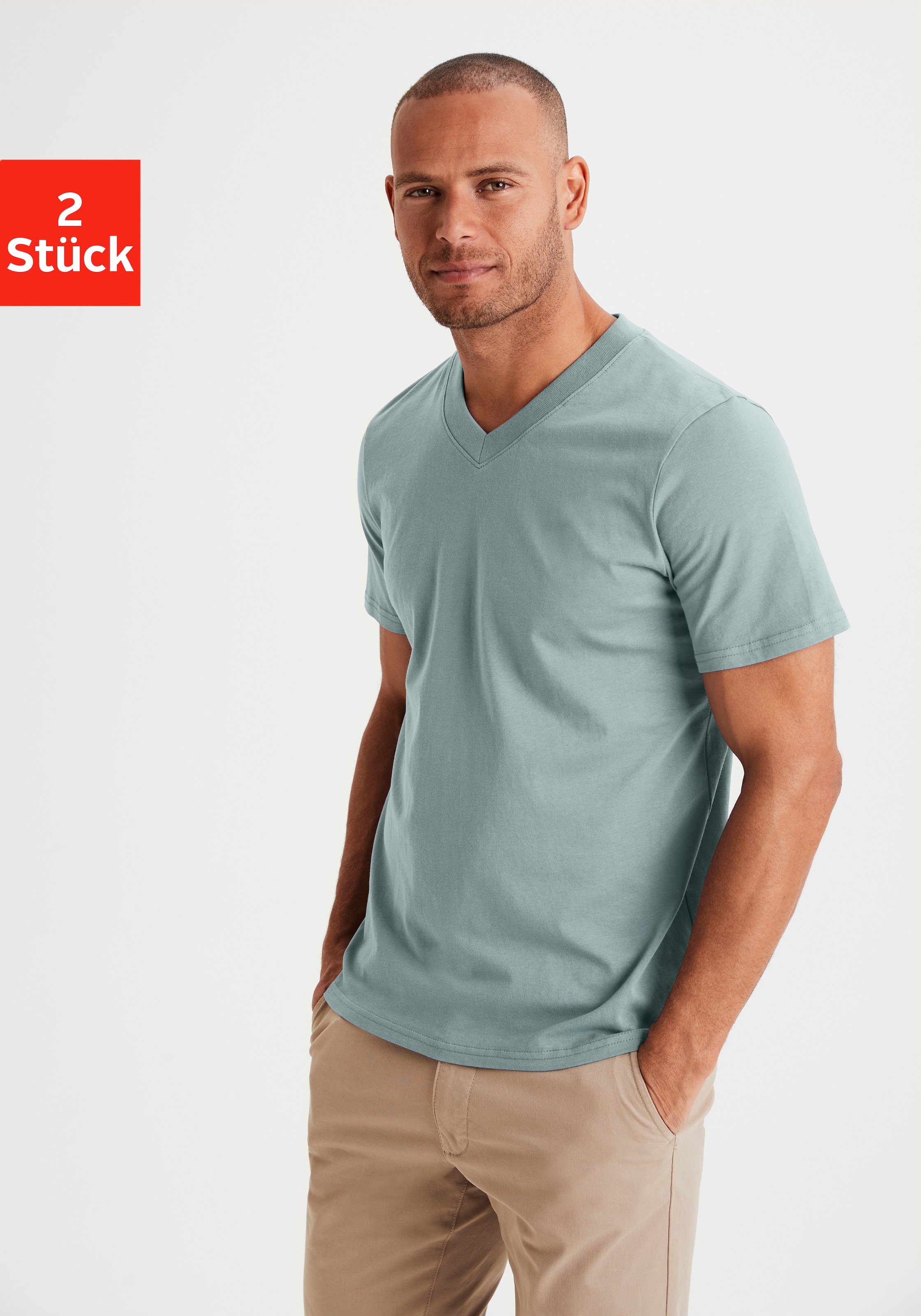 KangaROOS T-Shirt »Regular Fit,«, (2er-Pack), Freizeitshirt mit Kurzarm, V-Ausschnitt aus reine Baumwolle
