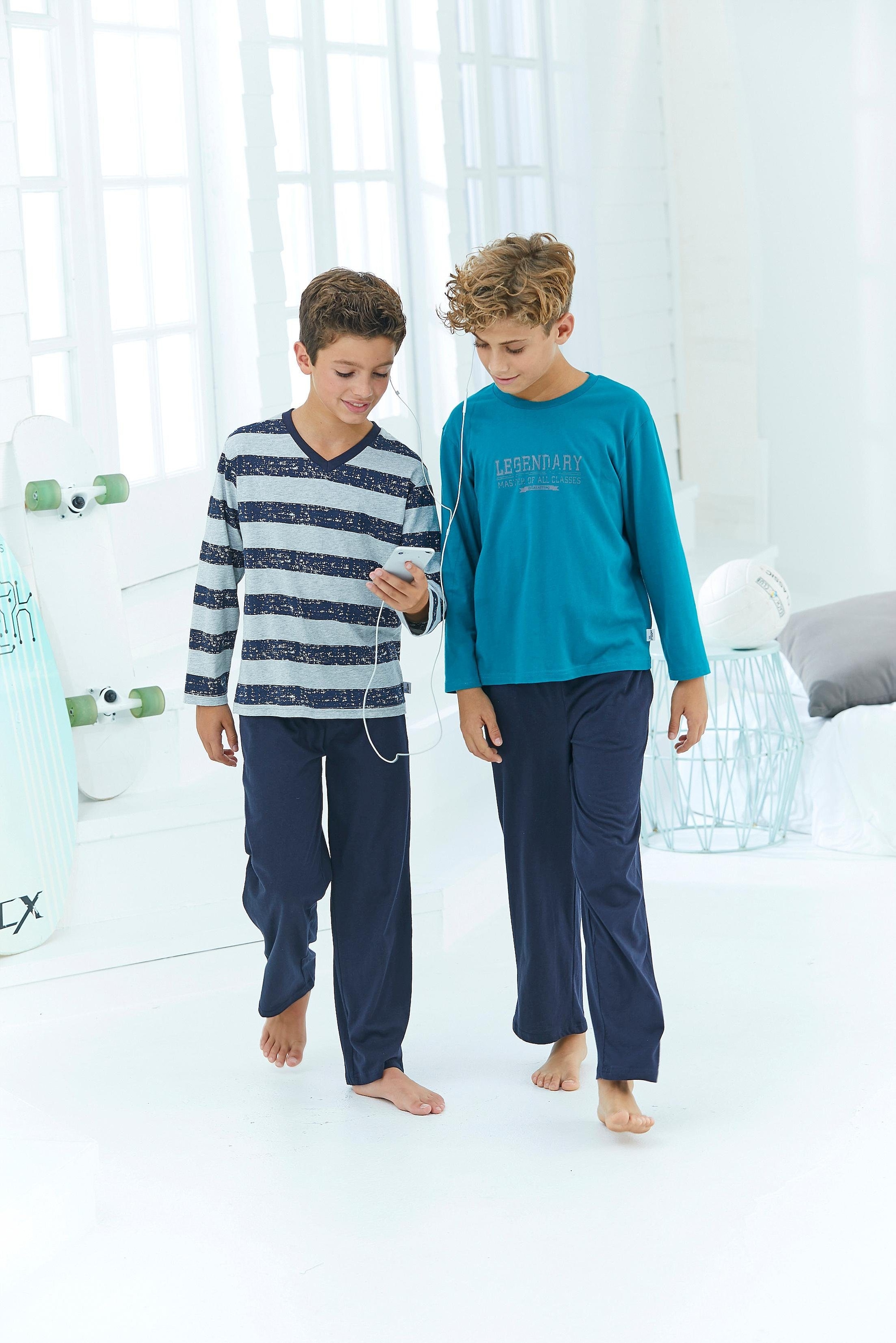 le jogger® Pyjama »mit Streifen und Print« 2 Stück, 4 Stk. tlg., in langer Form