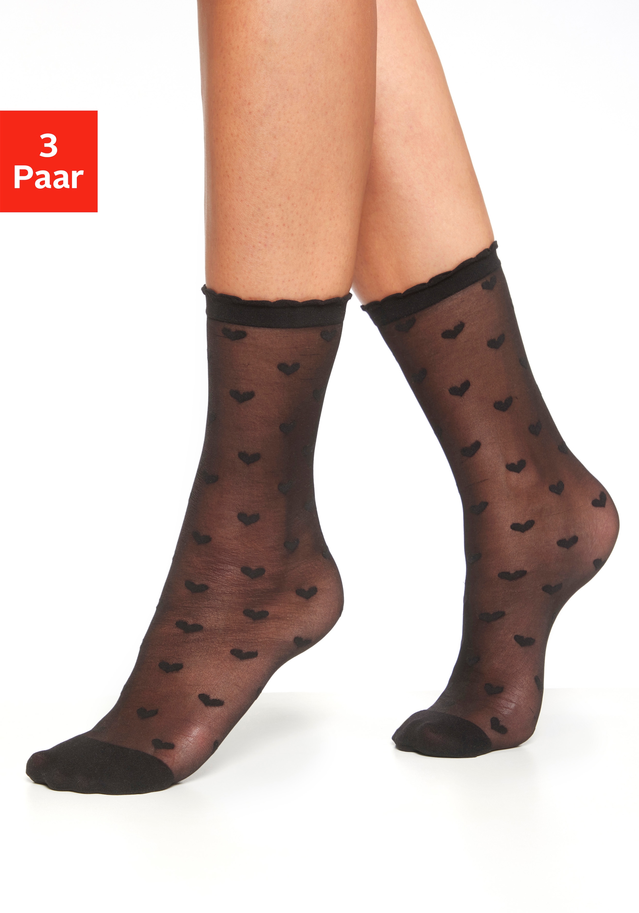 LASCANA Feinsöckchen, (Packung, 3 Paar), transparent und gemustert