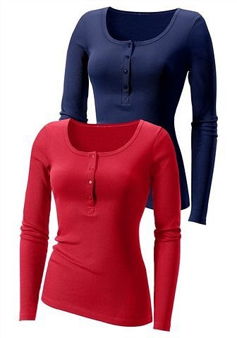 H.I.S Langarmshirt »mit kurzer Knopfleiste« 2er-Pack,  aus modischer Rippqualität