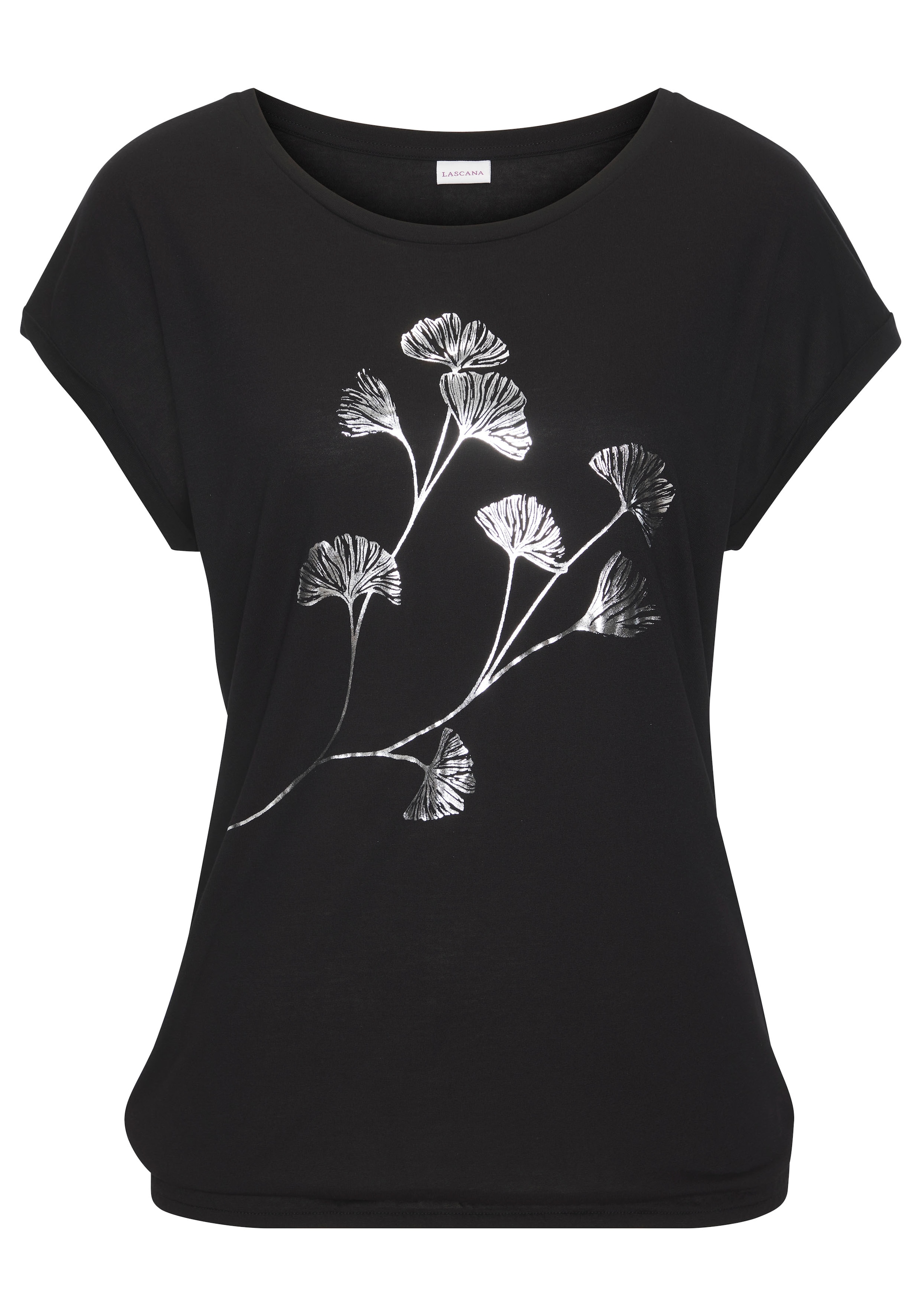Vivance Kurzarmshirt »mit schimmerndem Blumenprint«, aus elastischer Viskose-Qualität