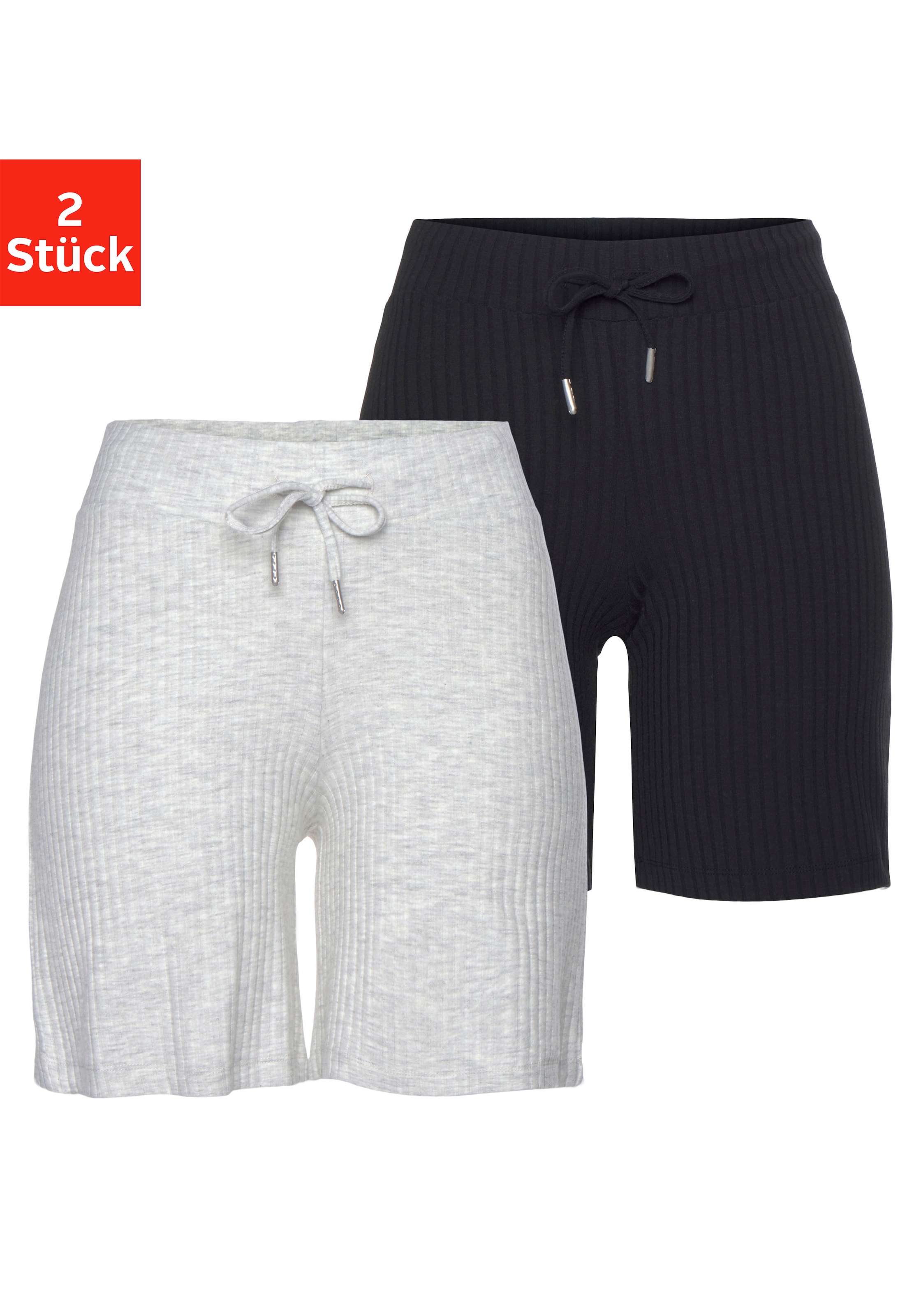 Vivance Bermudas, (2er-Pack), gerippt, mit Tunnelzug am Bund