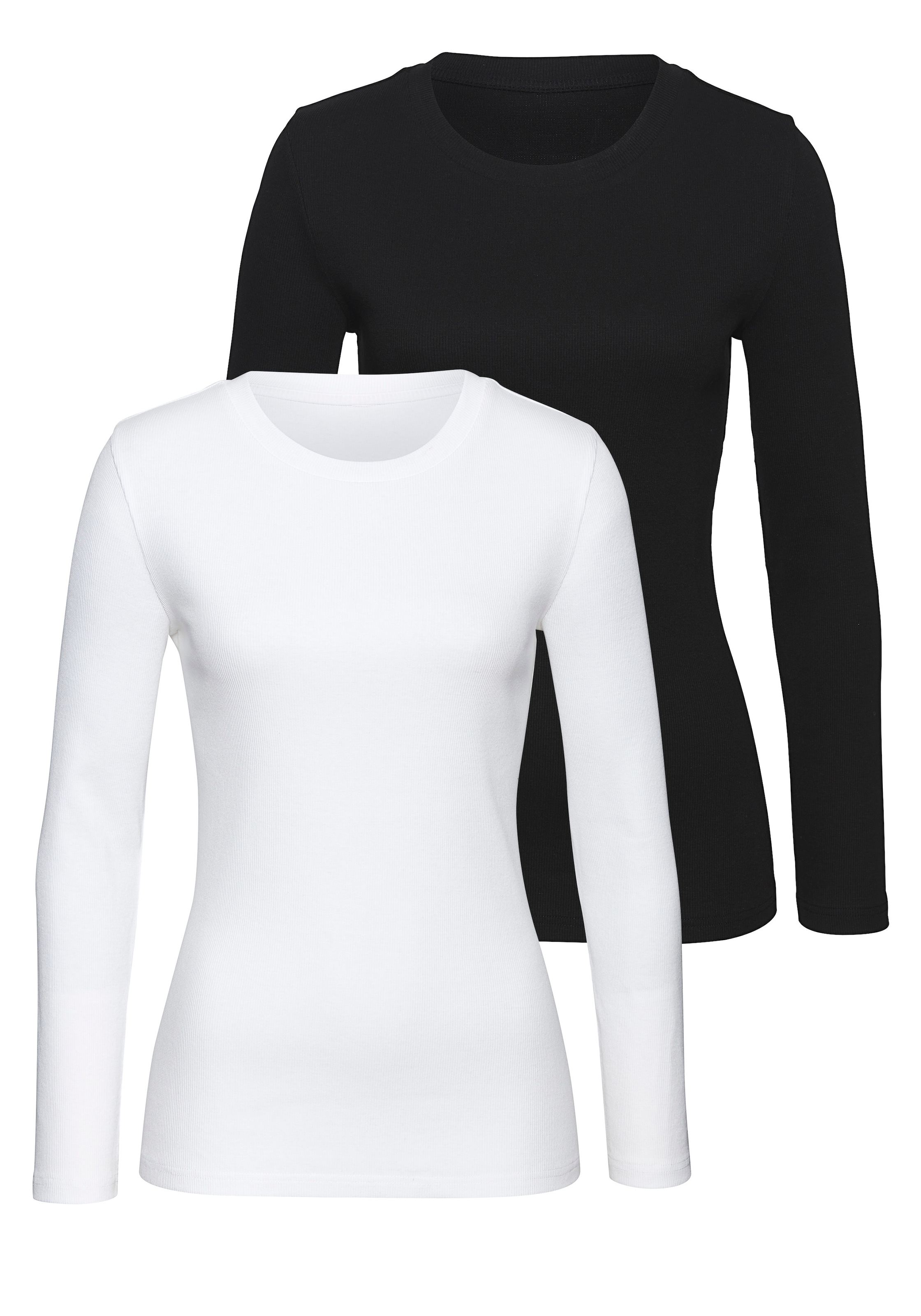 Vivance Langarmshirt »aus modischer Rippware«, (2er-Pack), aus weichem Baumwoll-Stretch