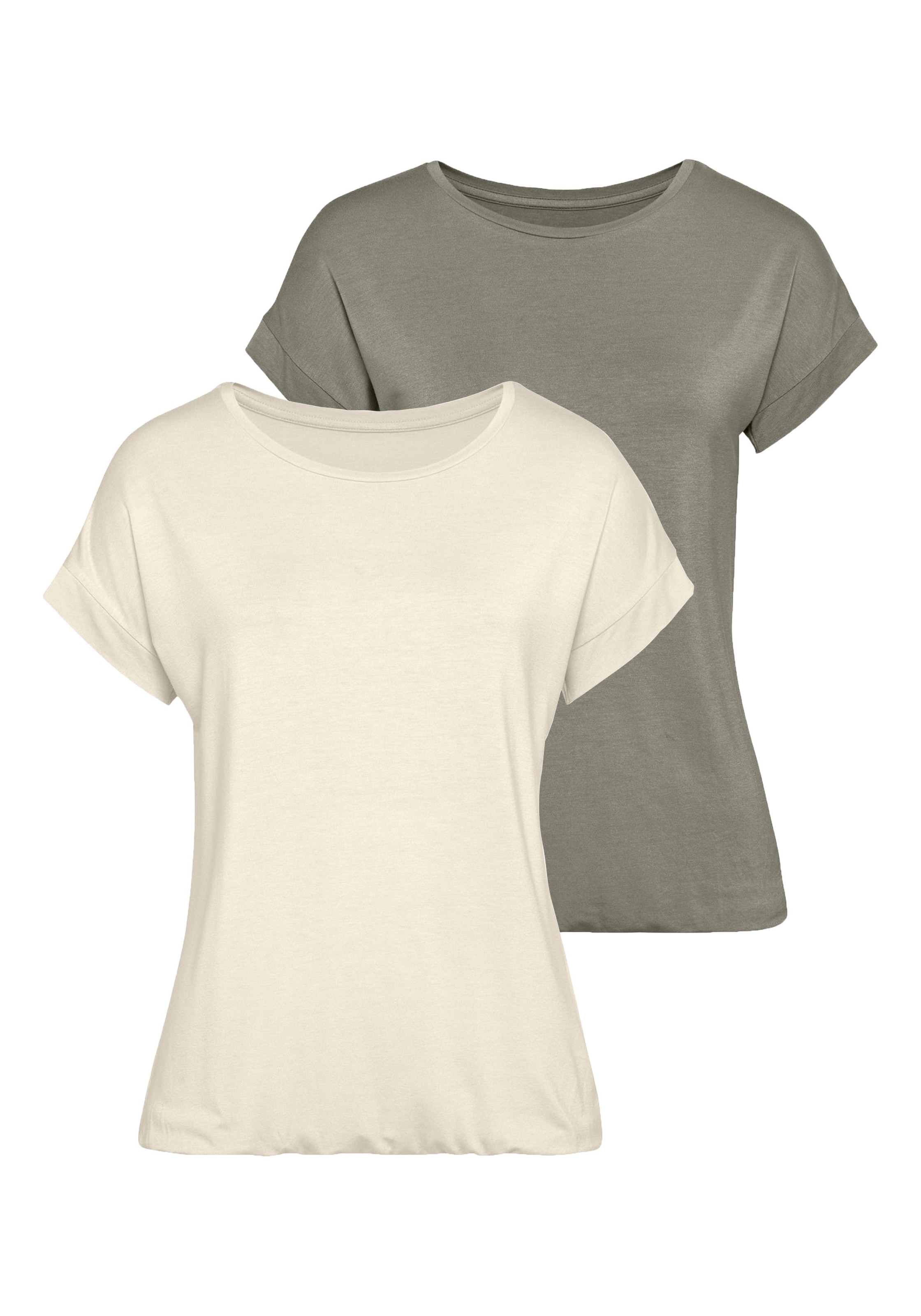 Vivance Kurzarmshirt »mit Gummizug im Bund«, (2er-Pack), aus weichem Viskose-Stretch