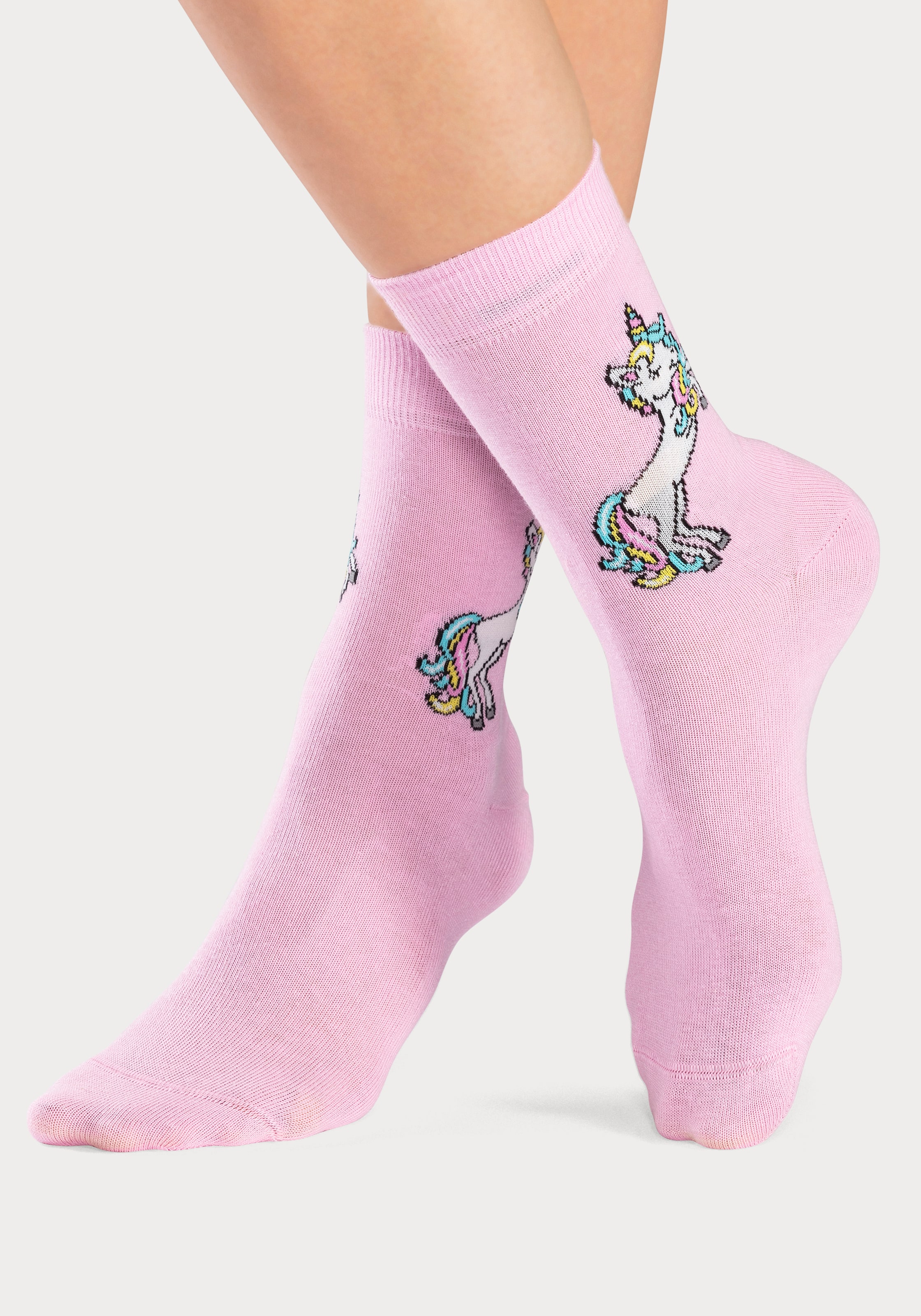 H.I.S Basicsocken Packung, 4 Paar tlg. mit Einhorn Motiven