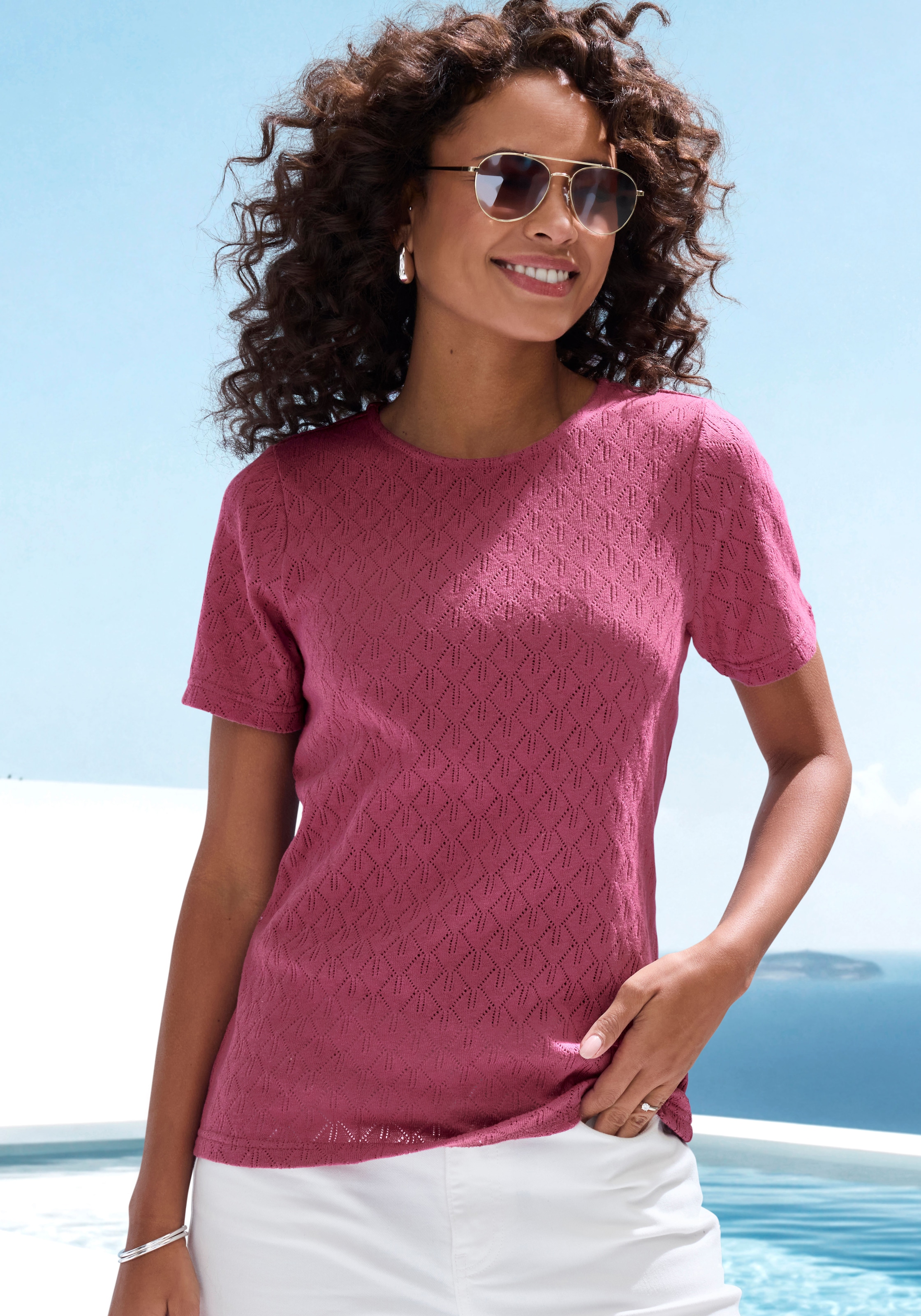 Vivance Kurzarmshirt »mit modischem Ajour-Muster« 2er-Pack,  aus weicher Baumwoll-Qualität