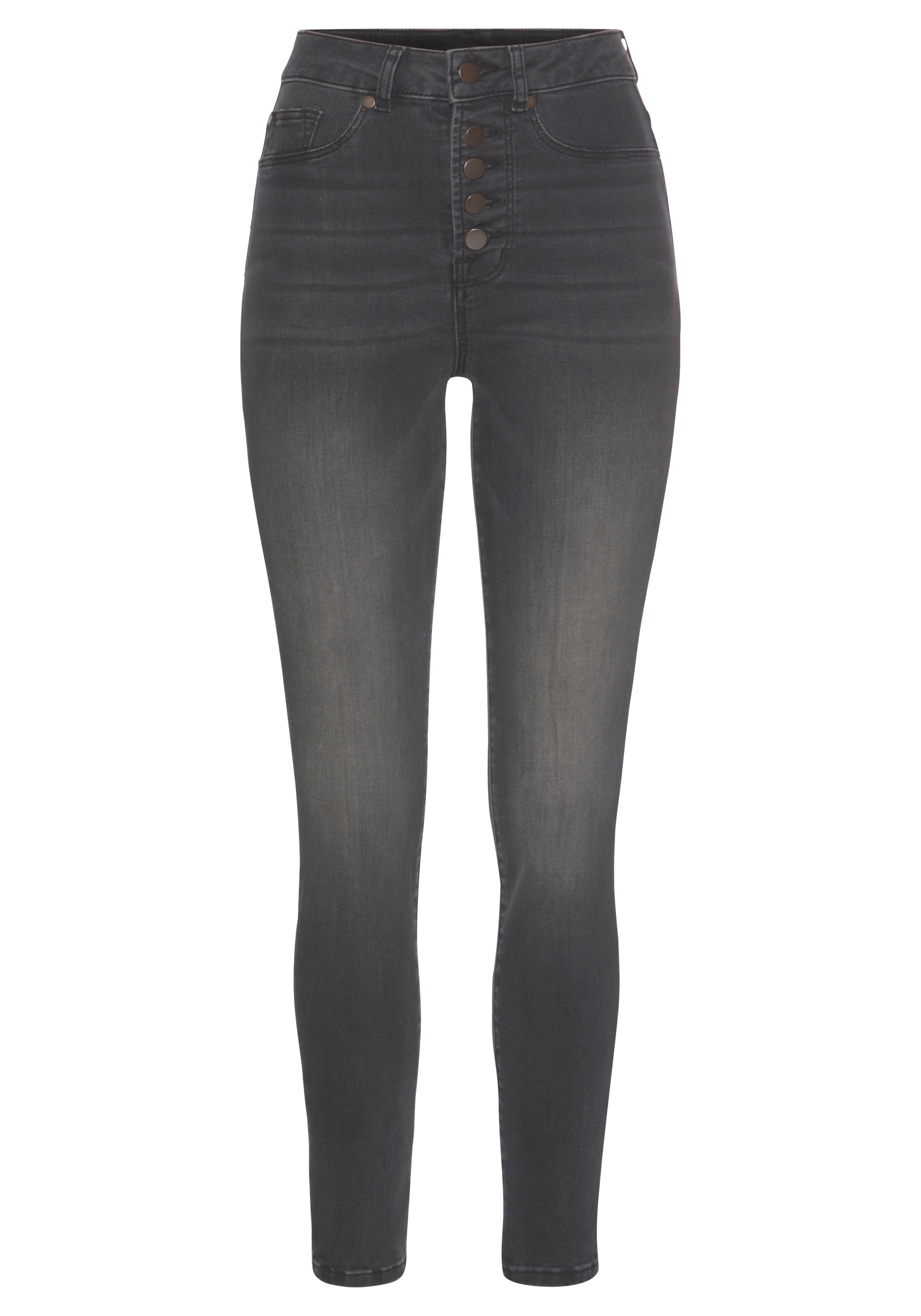 LASCANA High-waist-Jeans, mit sichtbarer Knopfleiste und Stretch-Anteil, Skinny, High Waist