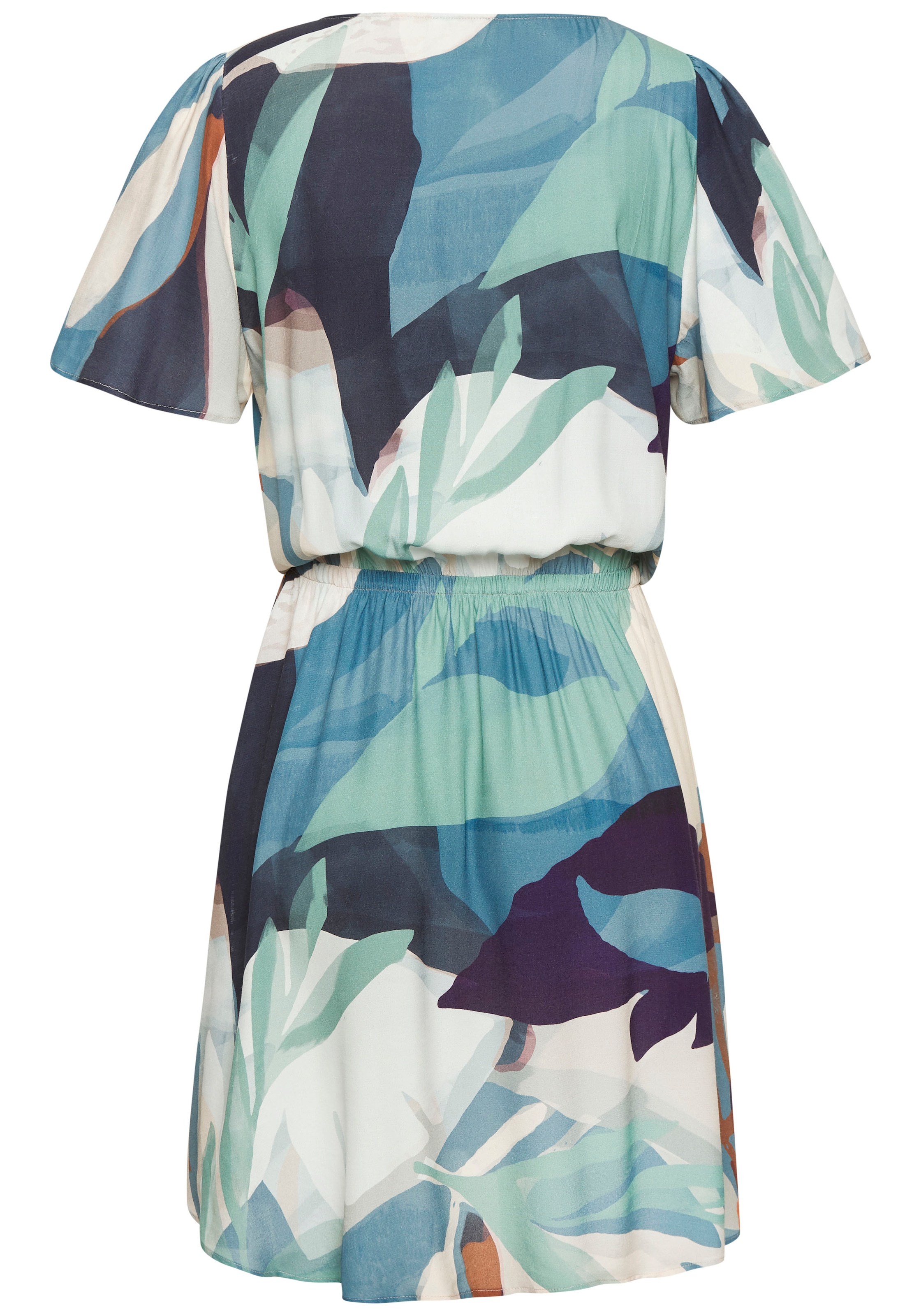 LASCANA Sommerkleid, mit luftigen Flügelärmeln, kurzes Strandkleid mit Alloverprint