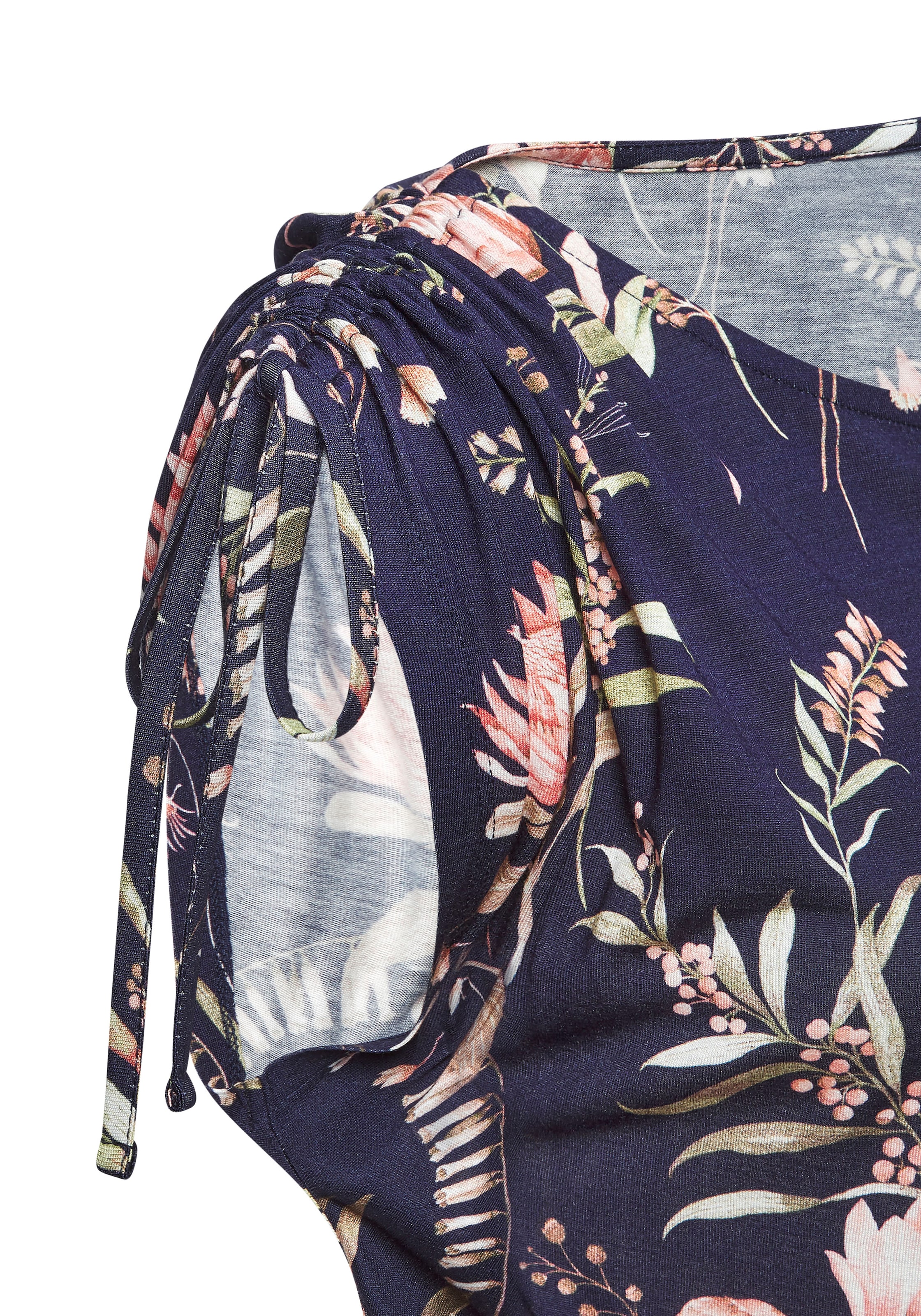 Vivance Jerseykleid »mit Blumenprint und Raffungen auf den Schultern« Ohne Taschen lockeres Sommerkleid, Strandkleid, Druckkleid, Viskosekleid