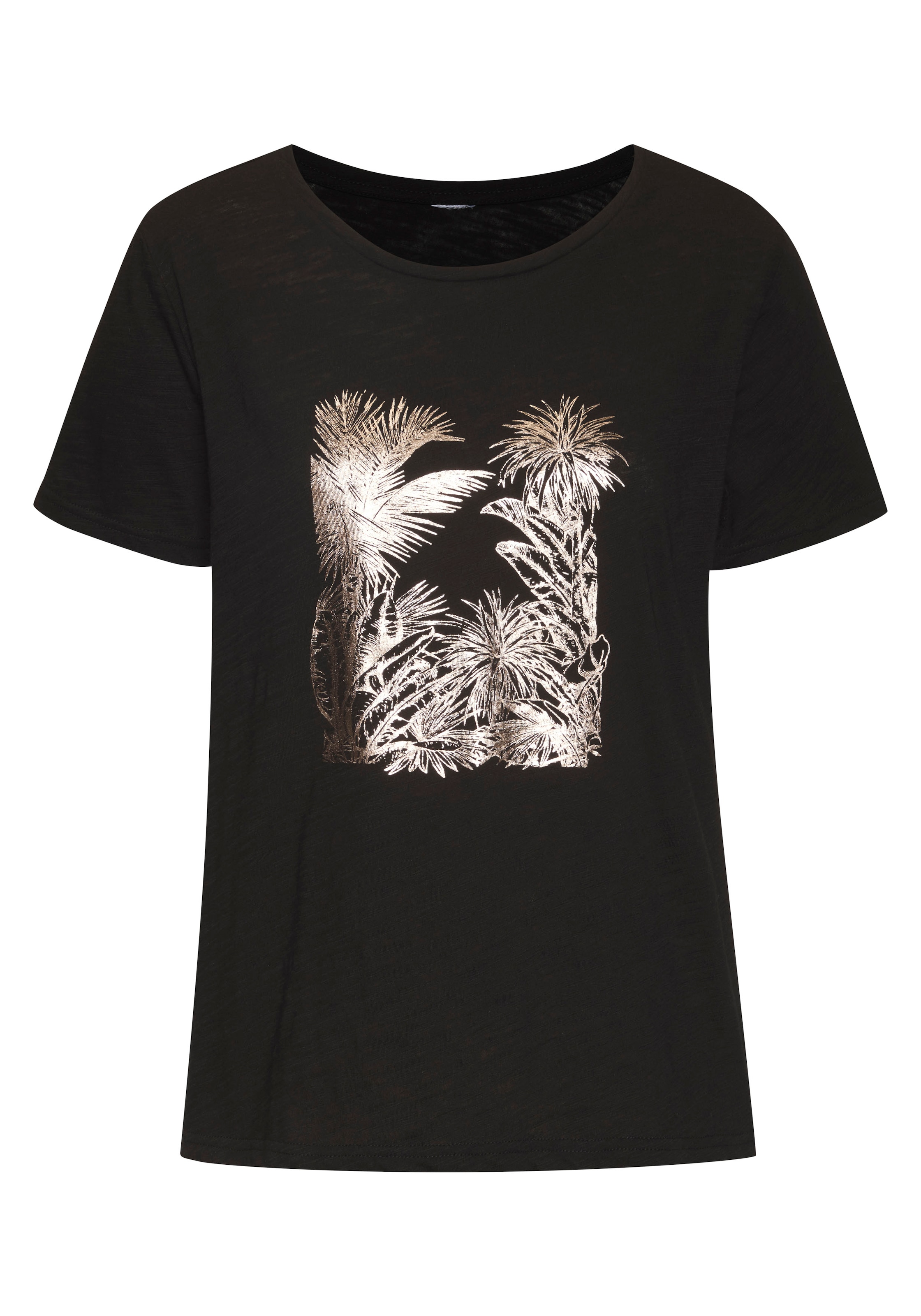 Vivance T-Shirt »mit goldfarben schimmerndem Folienprint«, aus weicher Baumwoll-Qualität
