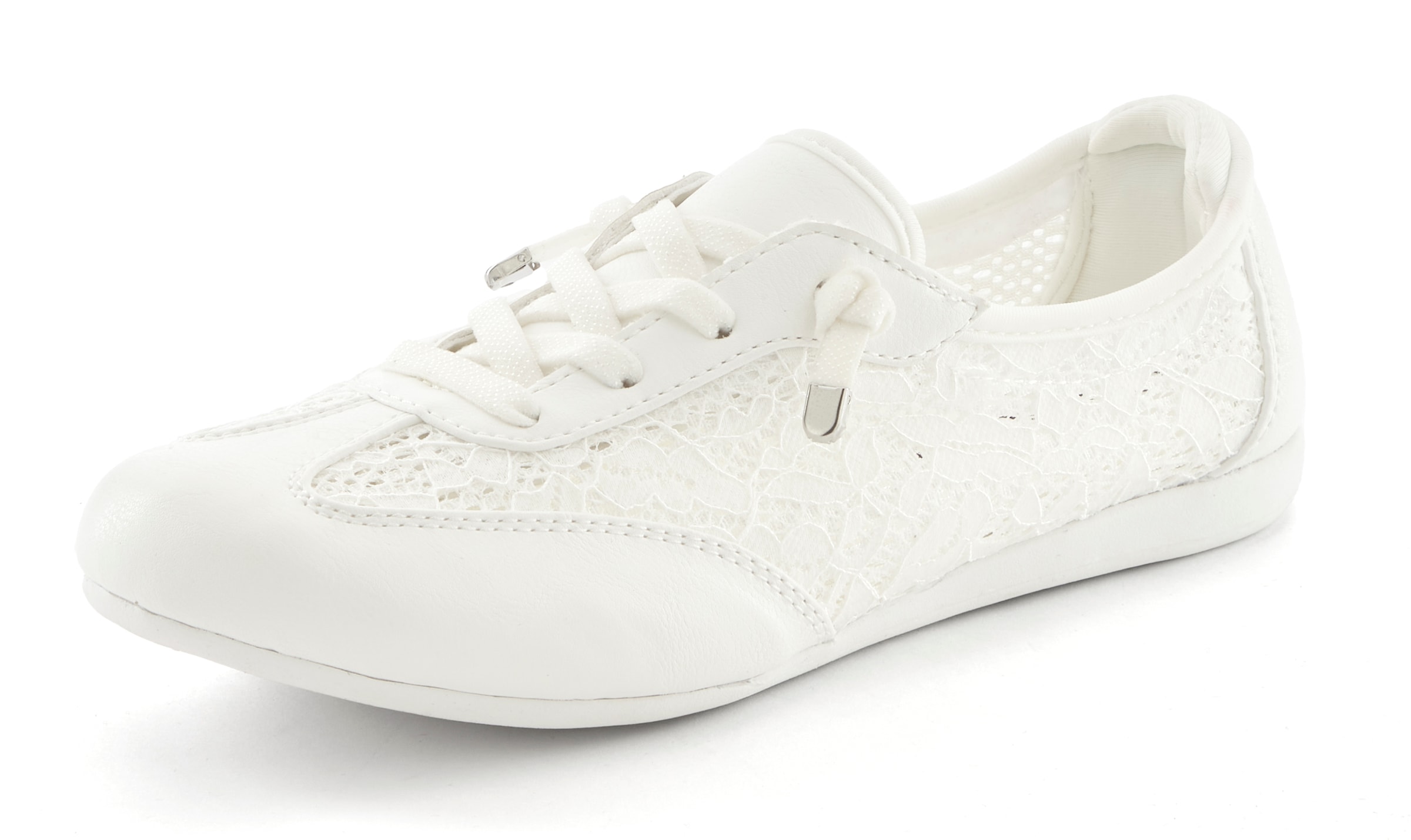 LASCANA Sneaker »Freizeitschuh, Halbschuh mit modischen Spitzendetails«, zum Reinschlüpfen mit elastischen Schnürbändern VEGAN