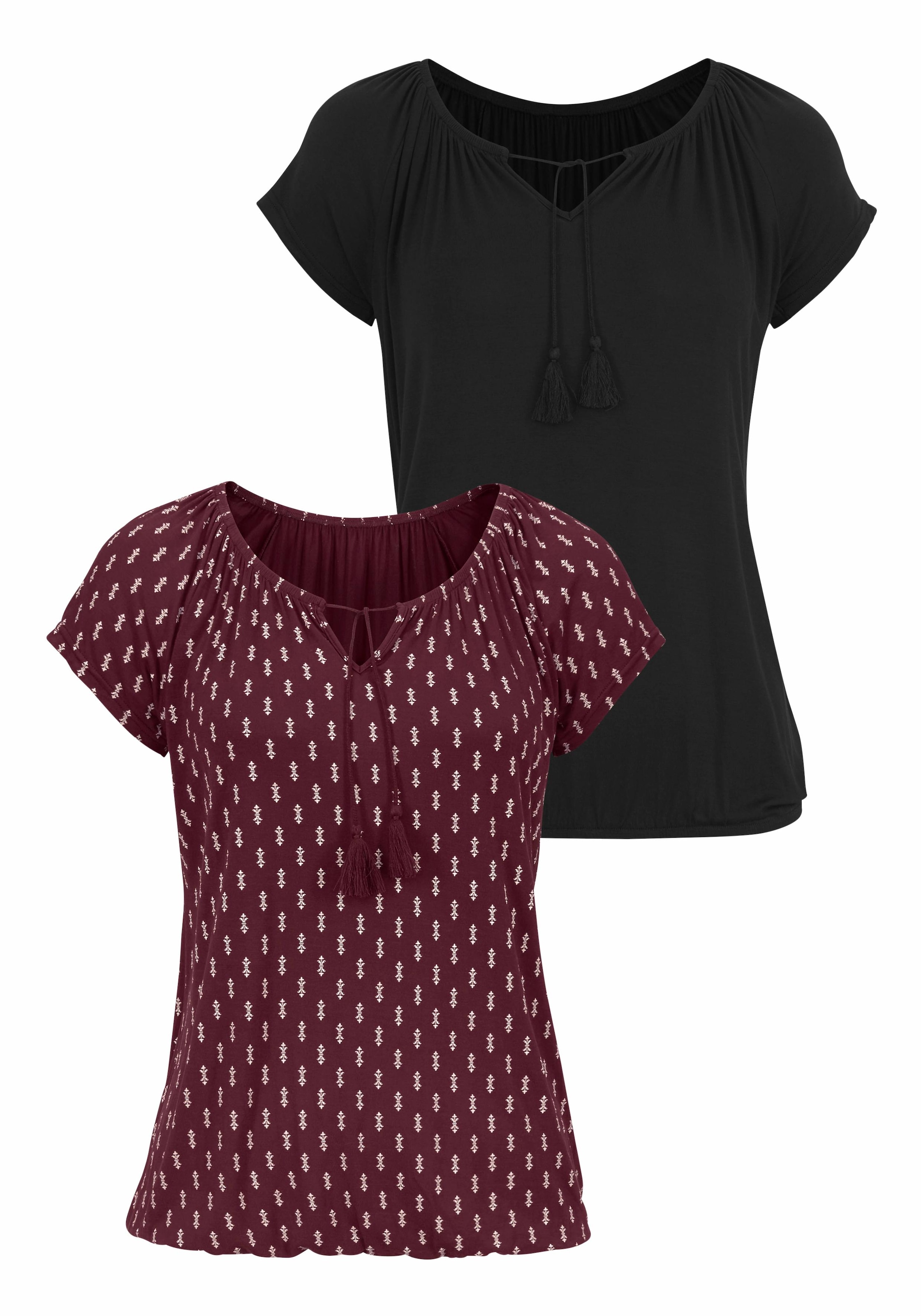 Vivance Kurzarmshirt »mit leicht gerafftem Ausschnitt«, (2er-Pack), aus weichem Viskose-Stretch