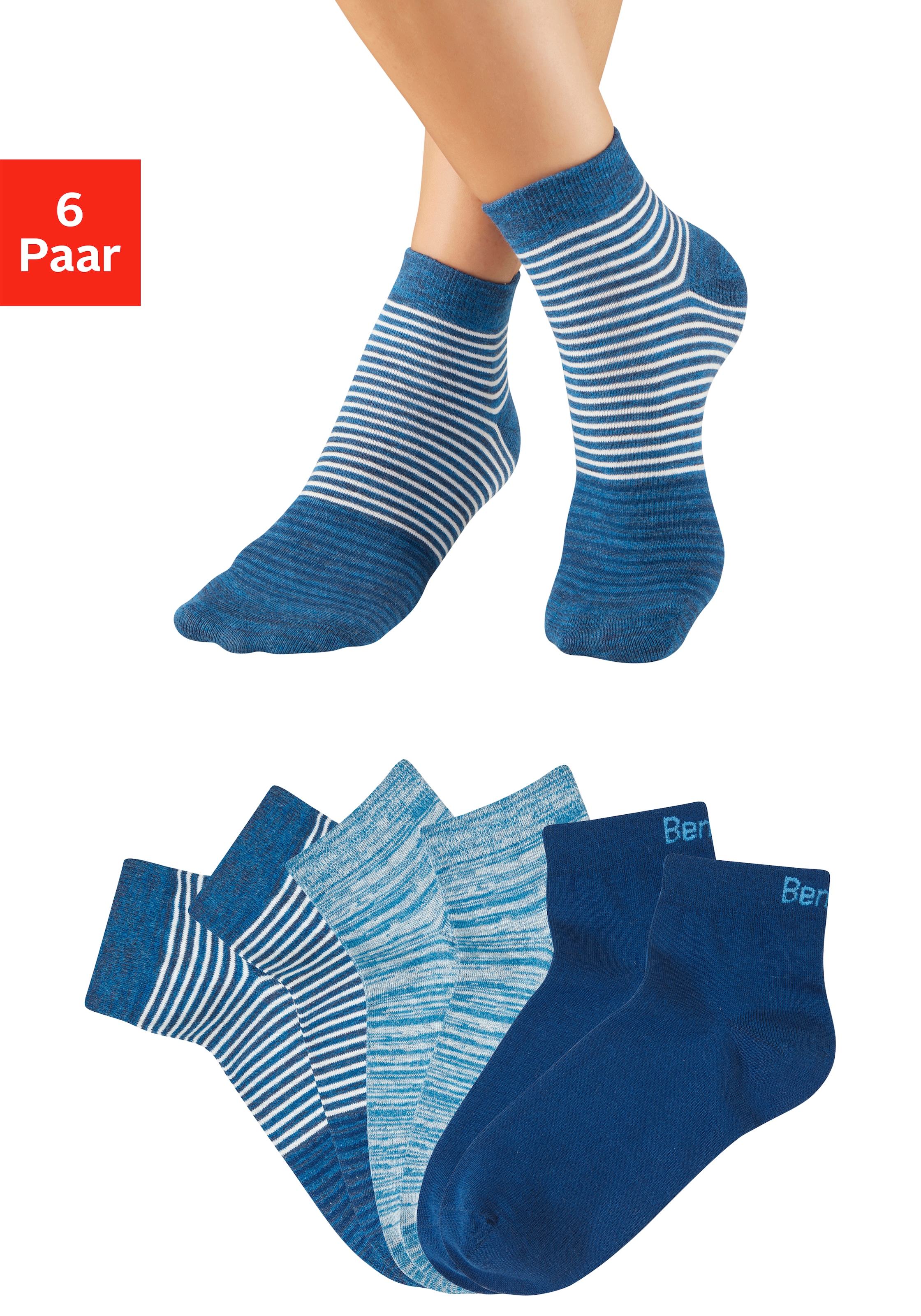 Bench. Kurzsocken »Damen und Herren meliert und uni« Packung, 6 Paar tlg. mit ansprechendem Streifen- Design und uni
