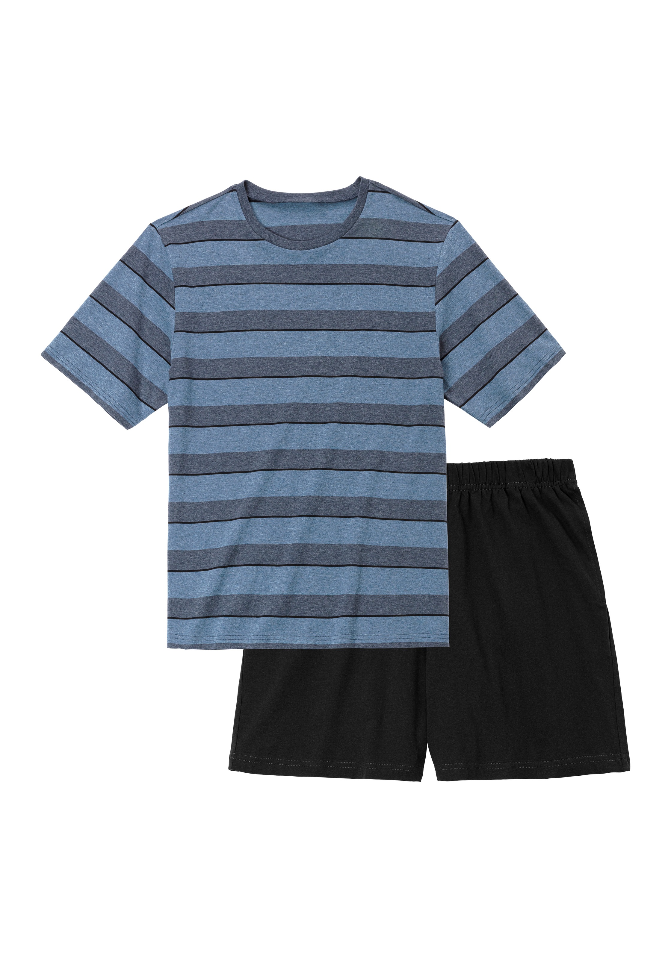 H.I.S Pyjama, (2 tlg., 1 Stück), Schlafanzug mit aufwendig gestreiftem Oberteil