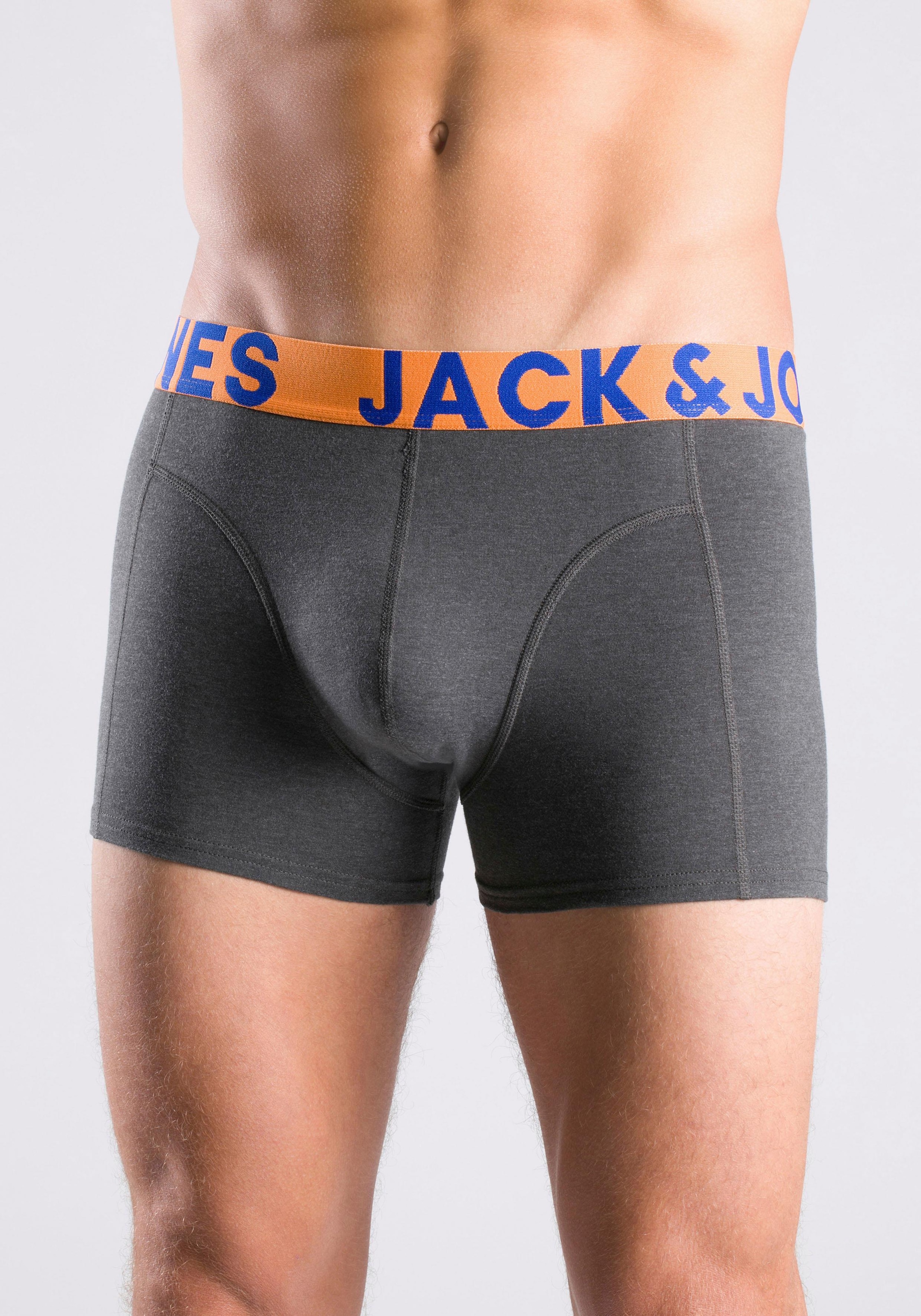 Jack & Jones Boxer »JACCRAZY im Dreierpack mit kontrastfarbenem Bund und Stretchkomfort«, 3 Stk. unifarben mit Farbeinsatz, modisch, eng anliegend, Baumwollmischung