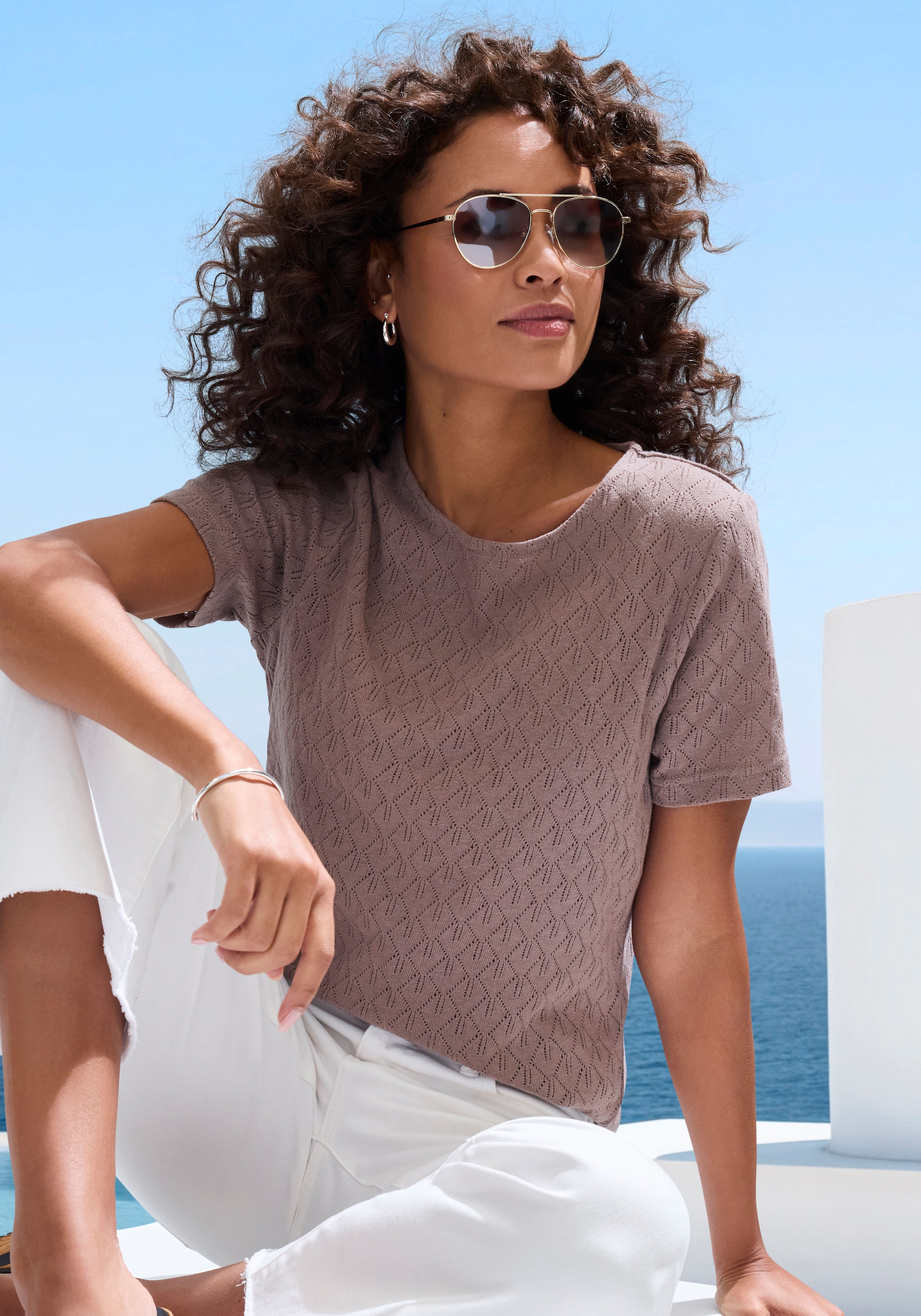 Vivance Kurzarmshirt »mit modischem Ajour-Muster« 2er-Pack,  aus weicher Baumwoll-Qualität