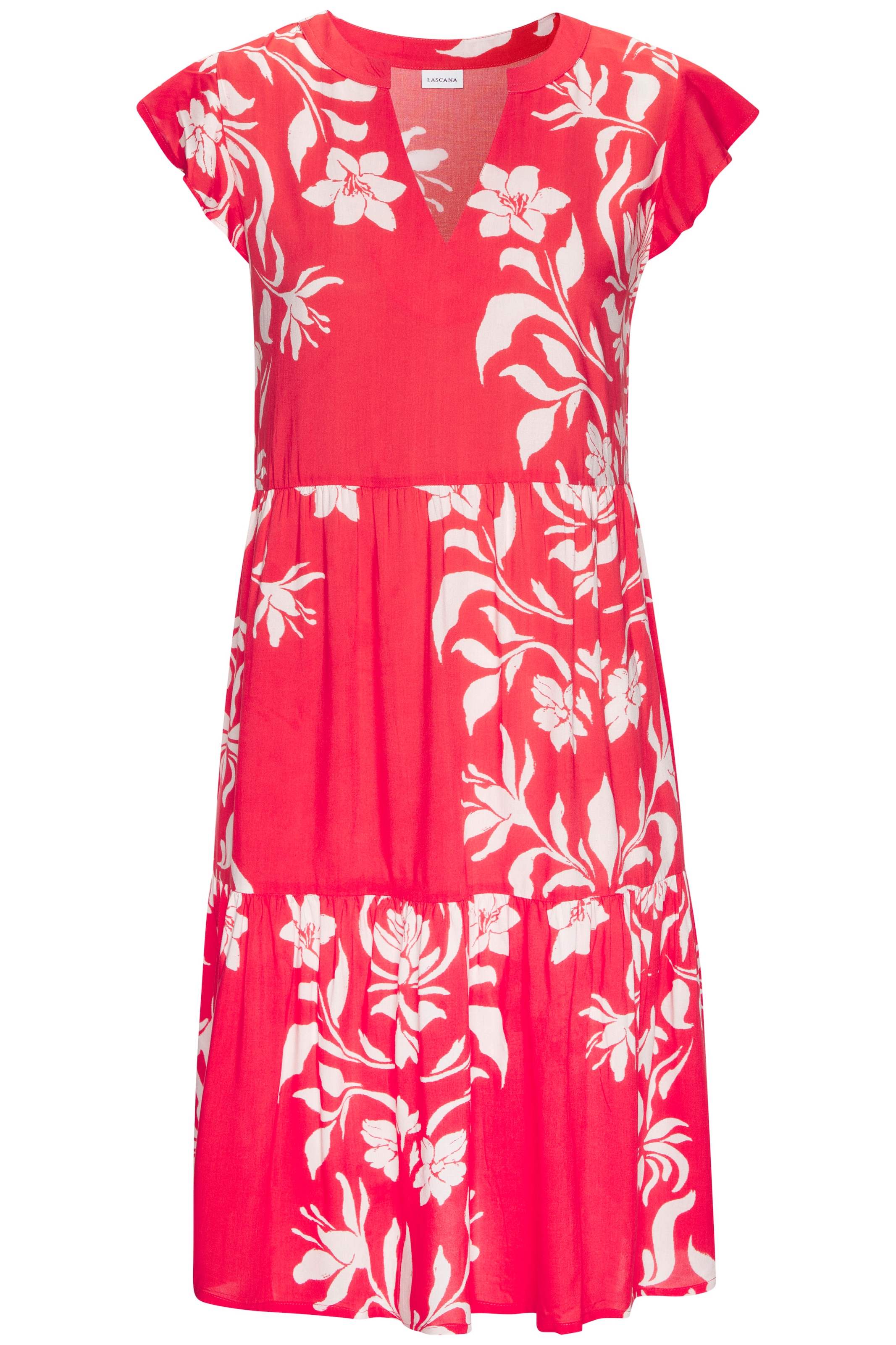 LASCANA Sommerkleid mit Blumenprint und süßen Flügelärmeln, Sommerkleid, Strandkleid