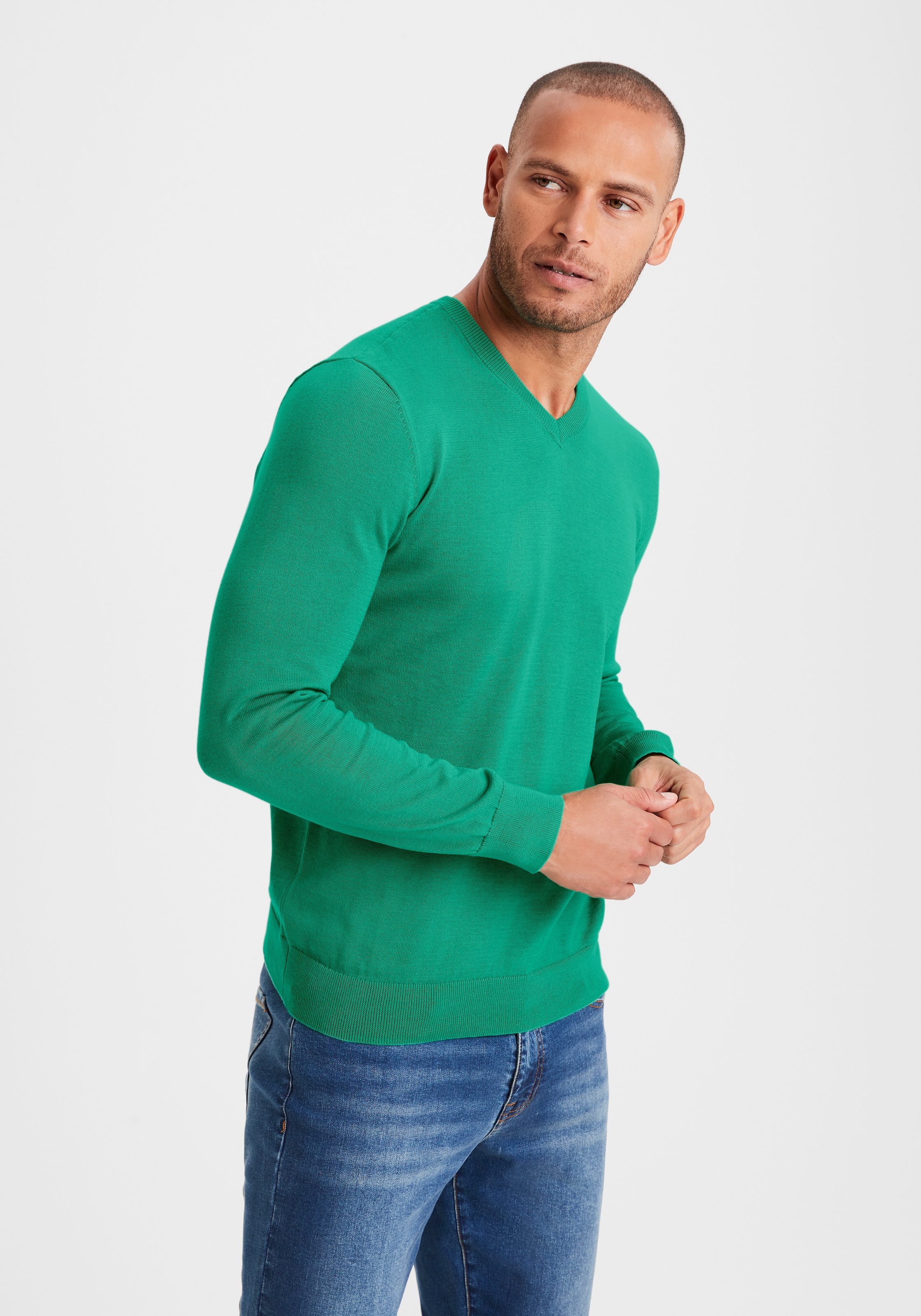 H.I.S Strickpullover , mit V-Ausschnitt, Pullover aus Feinstrick, Baumwollmischung
