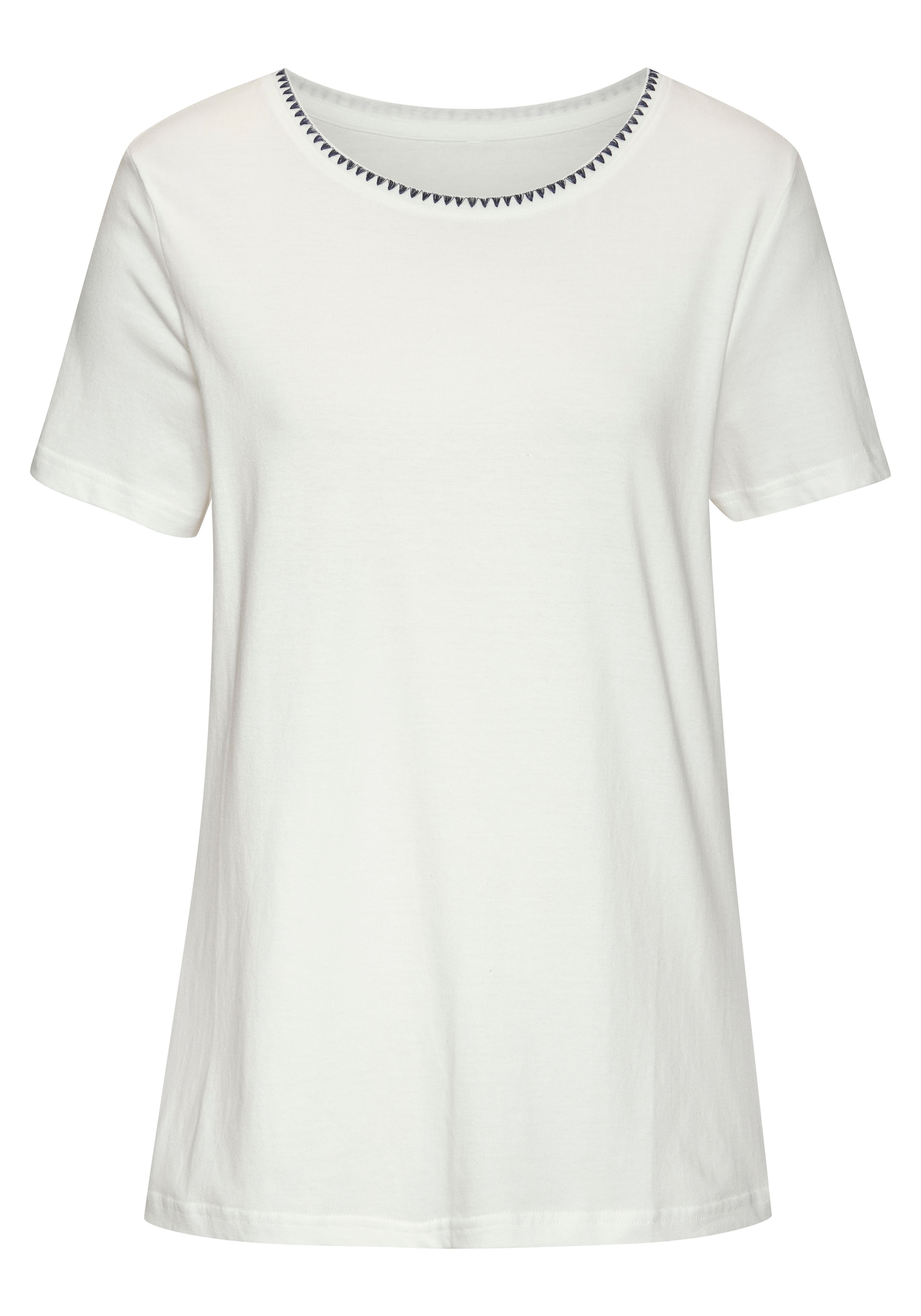Vivance T-Shirt »mit modischer Kontraststickerei«, (Packung, 2er-Pack), aus weicher Baumwoll-Qualität