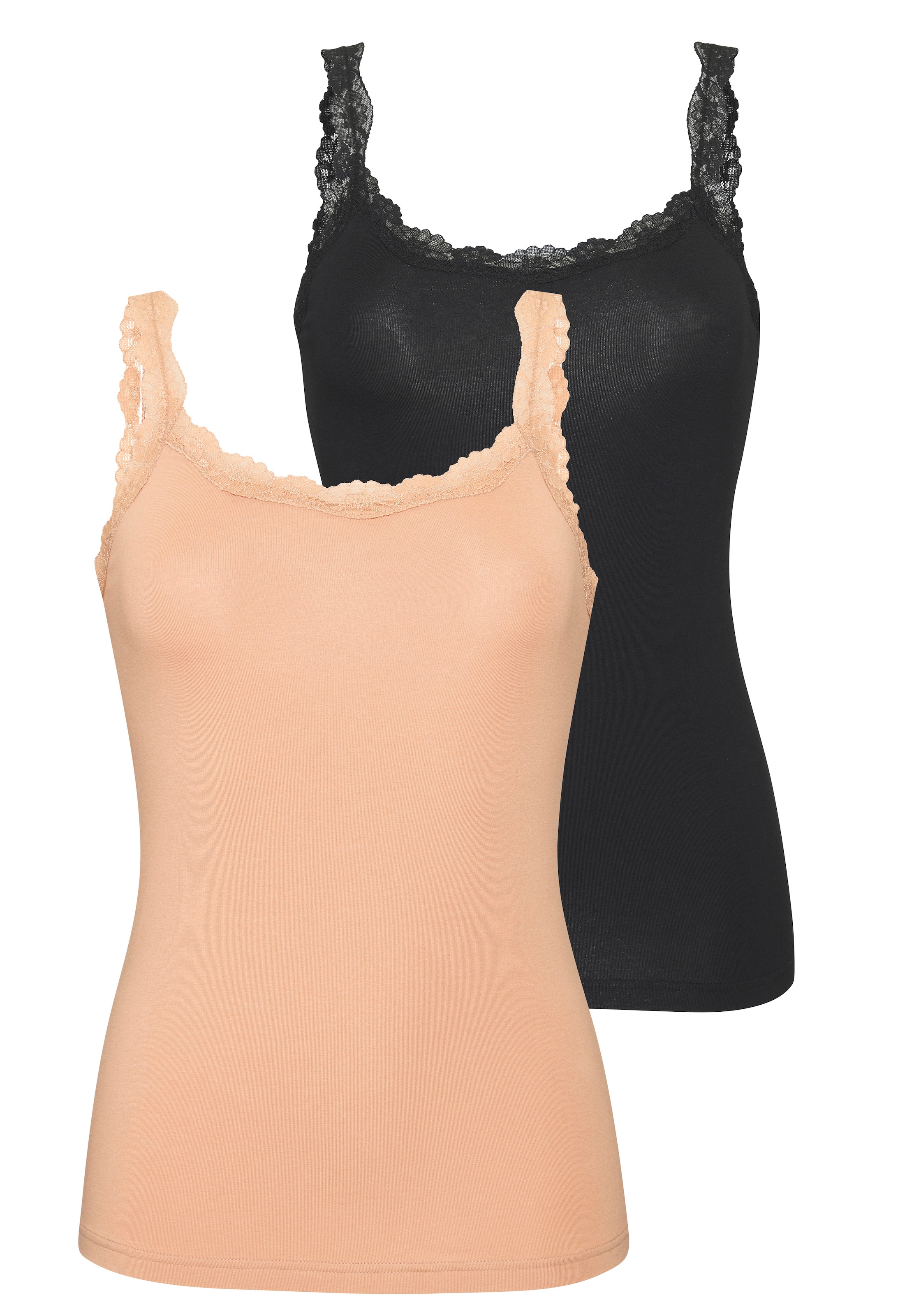 LASCANA Unterhemd 2er-Pack,  aus elastischer Baumwolle mit zarter Spitze, Spaghettiträger-Top
