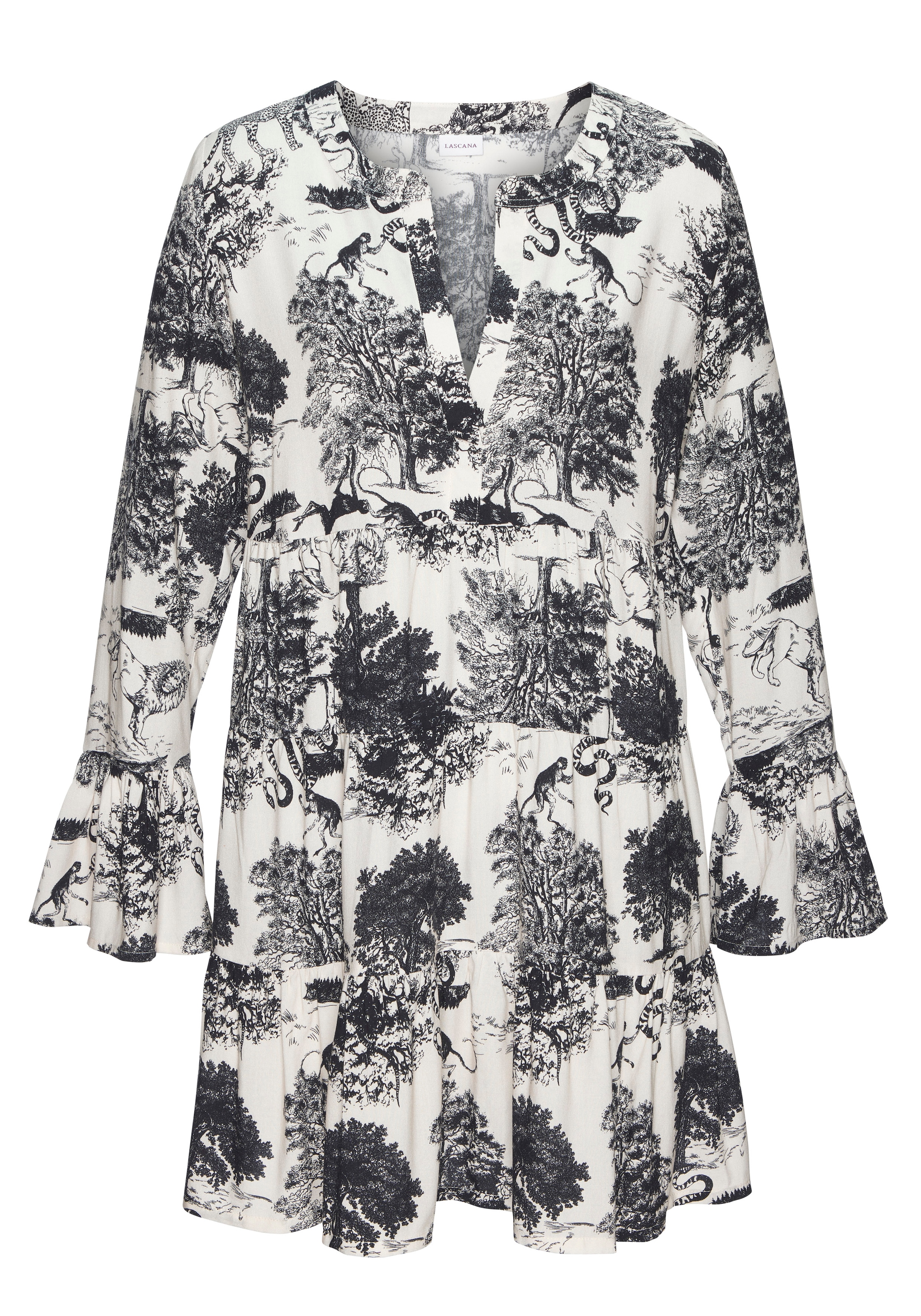 LASCANA Strandkleid mit Alloverdruck, Tunika, Blusenkleid aus Viskose
