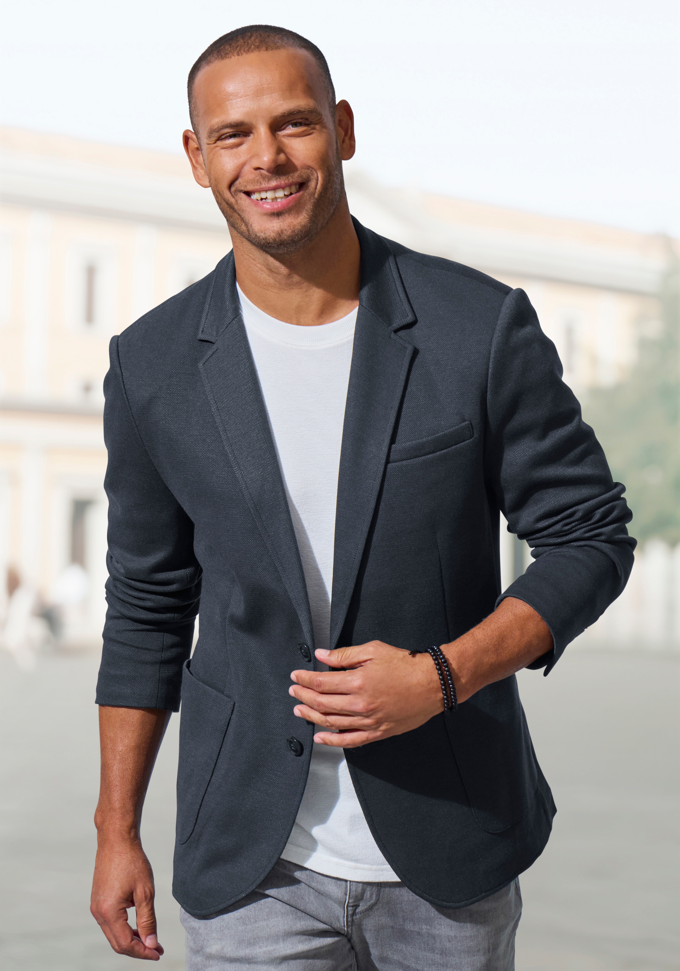 John Devin Sakko »aus elastischer Jersey Pikee-Qualität« lässiges Stretchsakko mit dezentem Muster