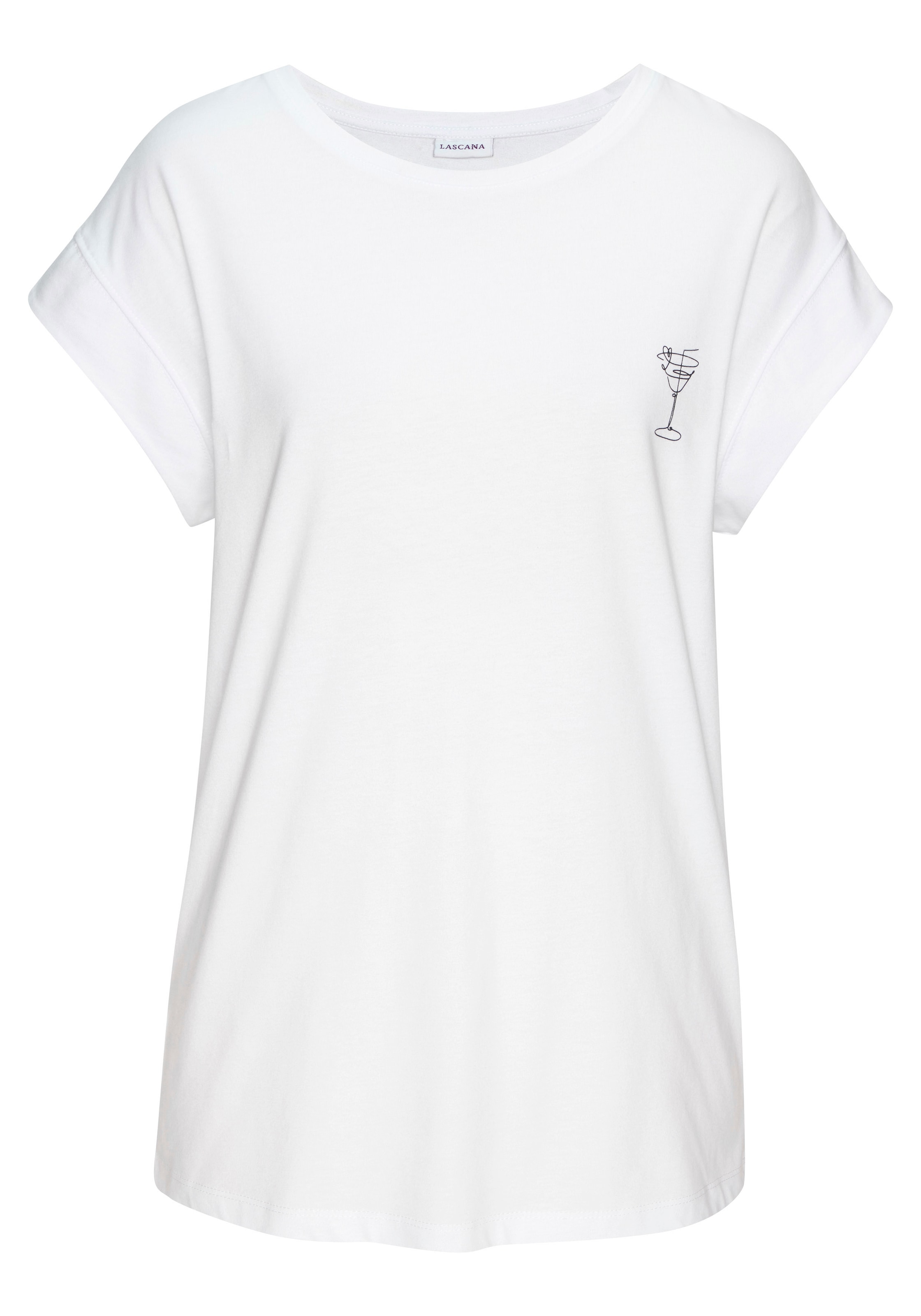 LASCANA Kurzarmshirt mit dezentem Frontdruck, T-Shirt aus Baumwolle, Printshirt, Basic