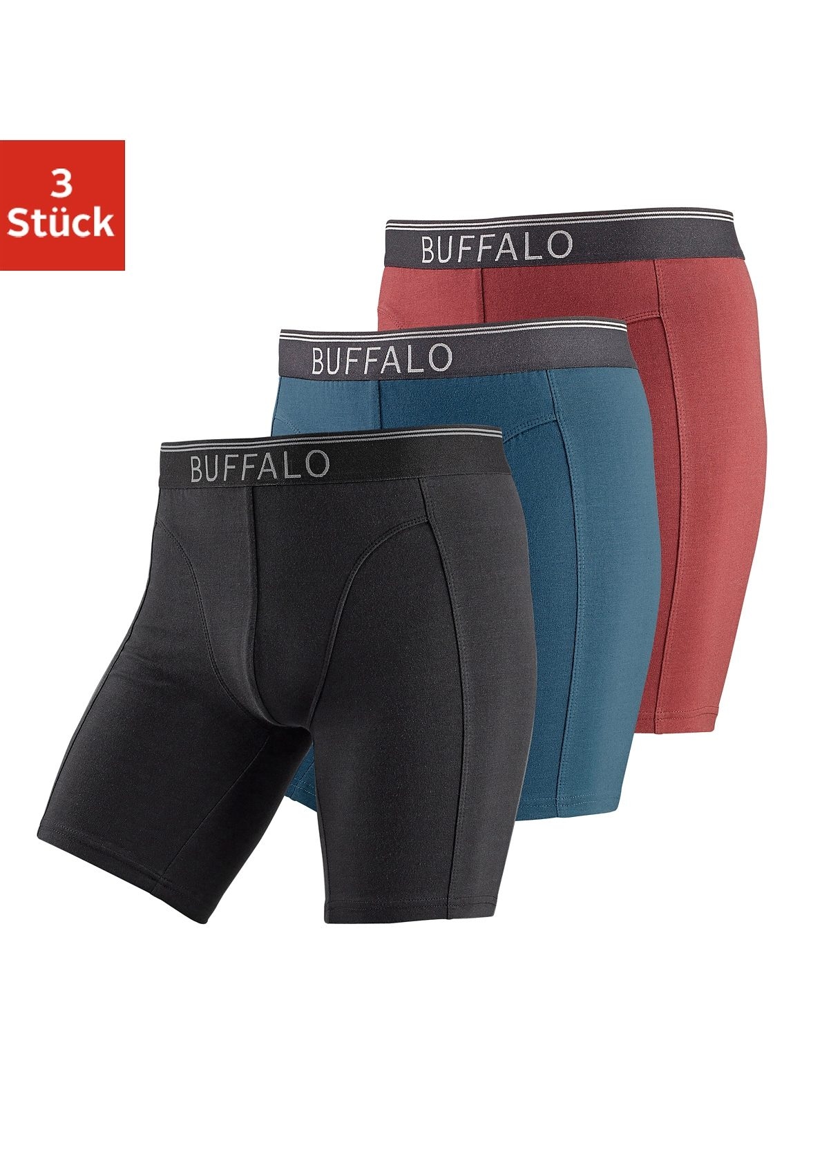 Buffalo Boxer »Boxershorts für Herren«, (Packung, 3 St.), in langer Form ideal auch für Sport und Trekking