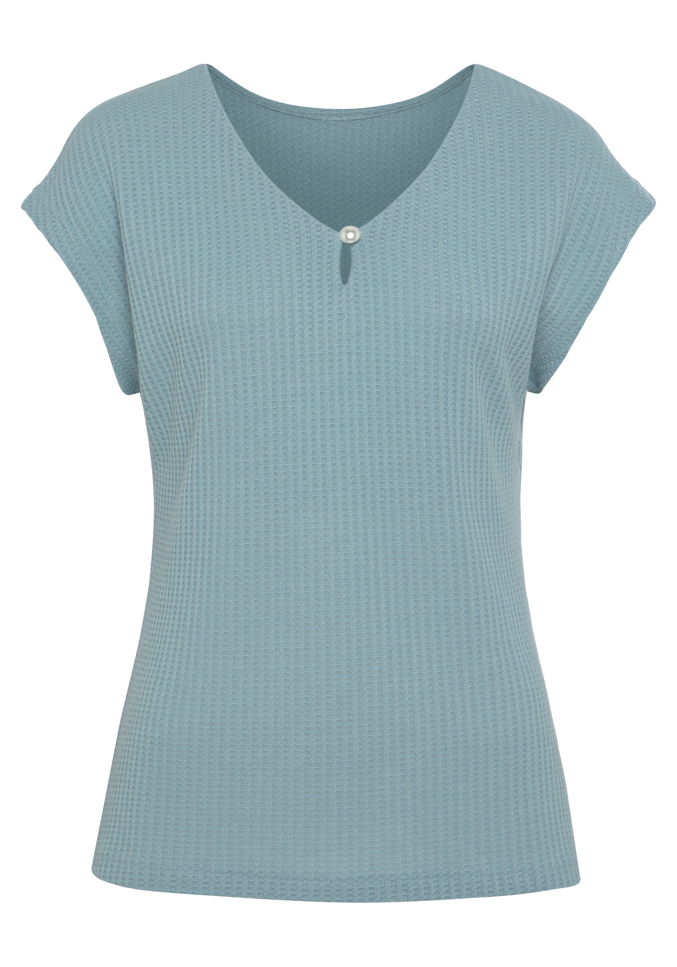 LASCANA Kurzarmshirt »mit Zierperle«, (2er-Pack), aus weicher Piqué-Qualität