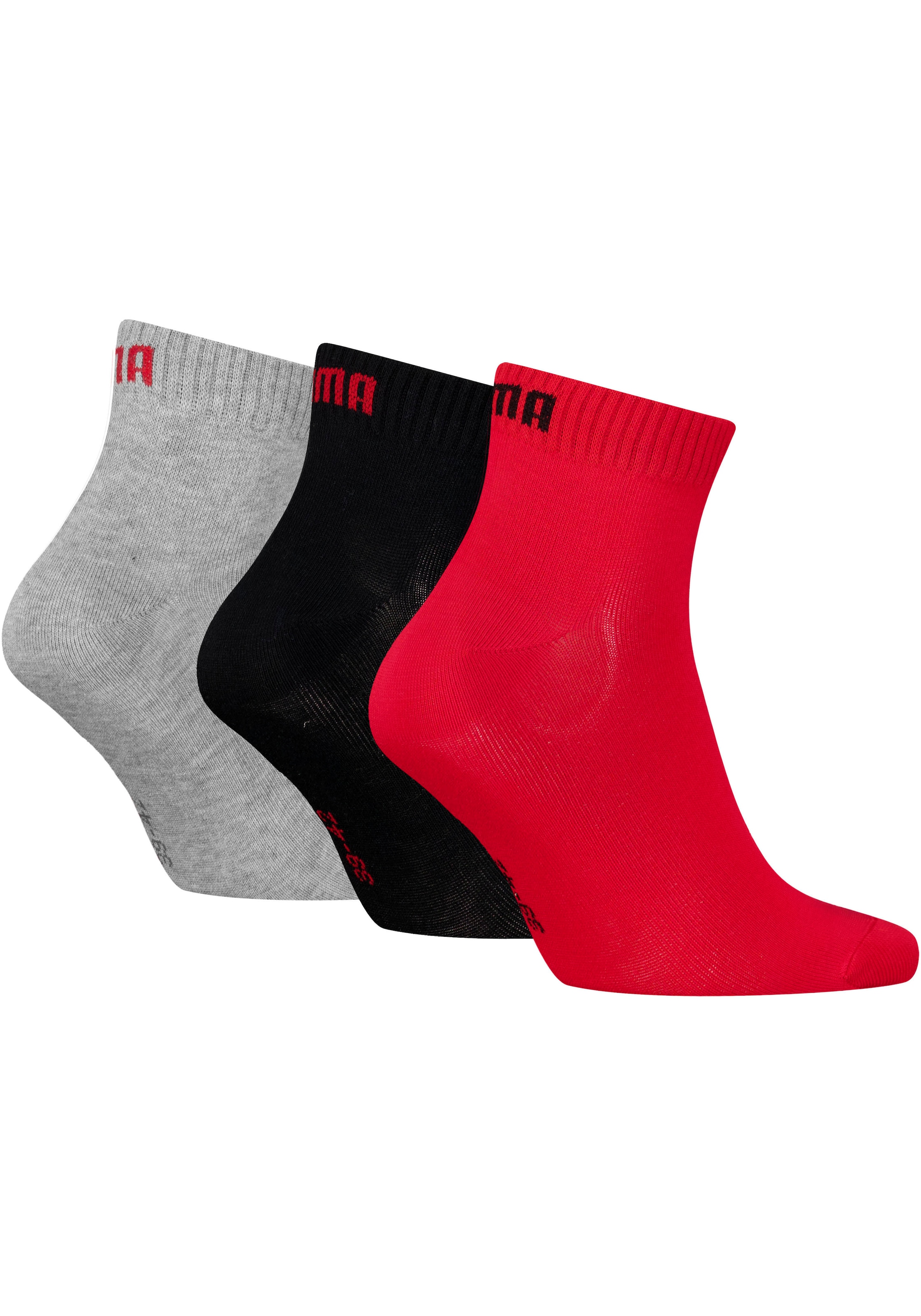 PUMA Kurzsocken »PUMA UNISEX QUARTER PLAIN 3P« 3 Paar, 3 Paar tlg. Atmungsaktiv, Rippenbündchen, weiche Baumwollmischung