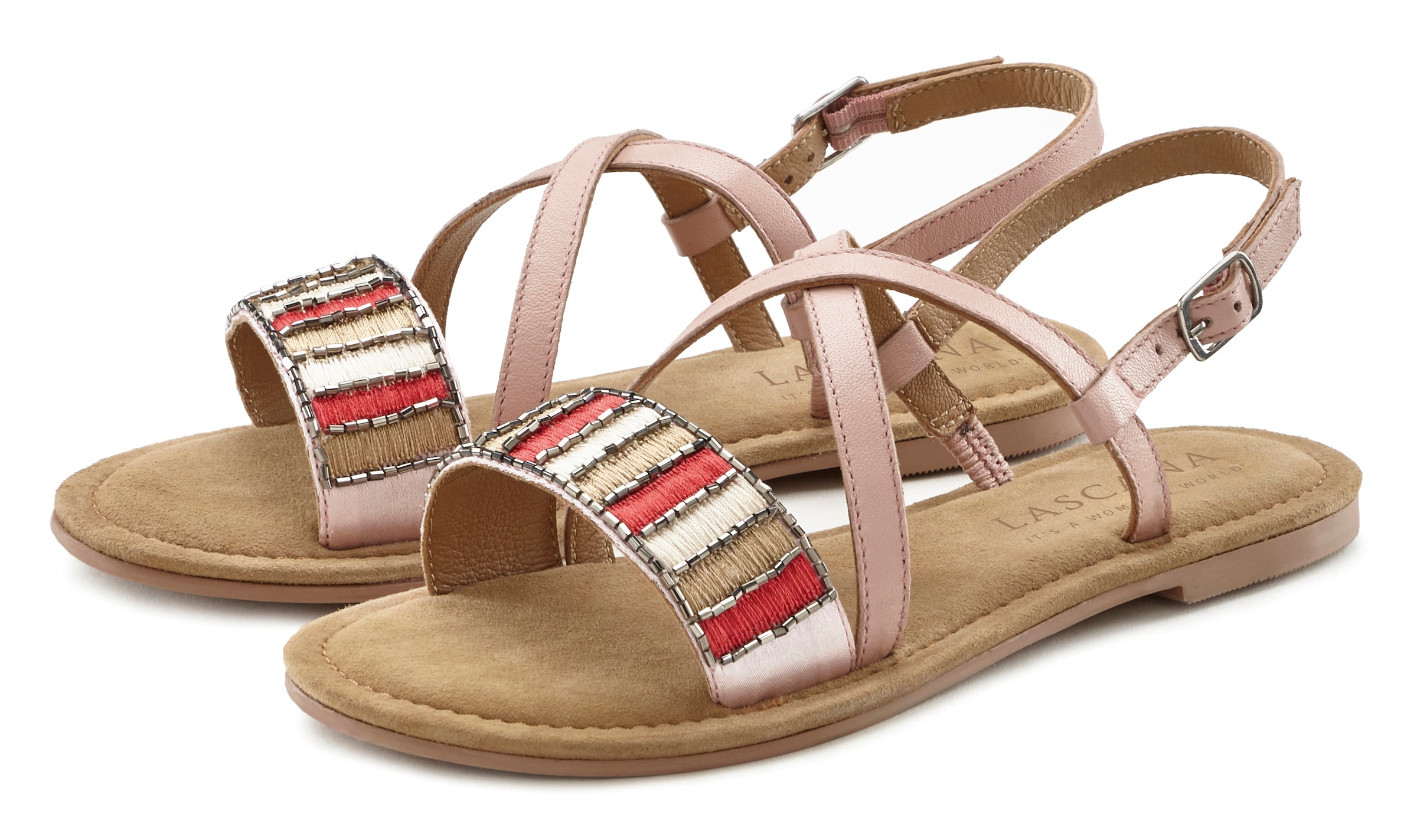 LASCANA Sandale, Sandalette, Sommerschuh aus Leder mit dekorativem Band