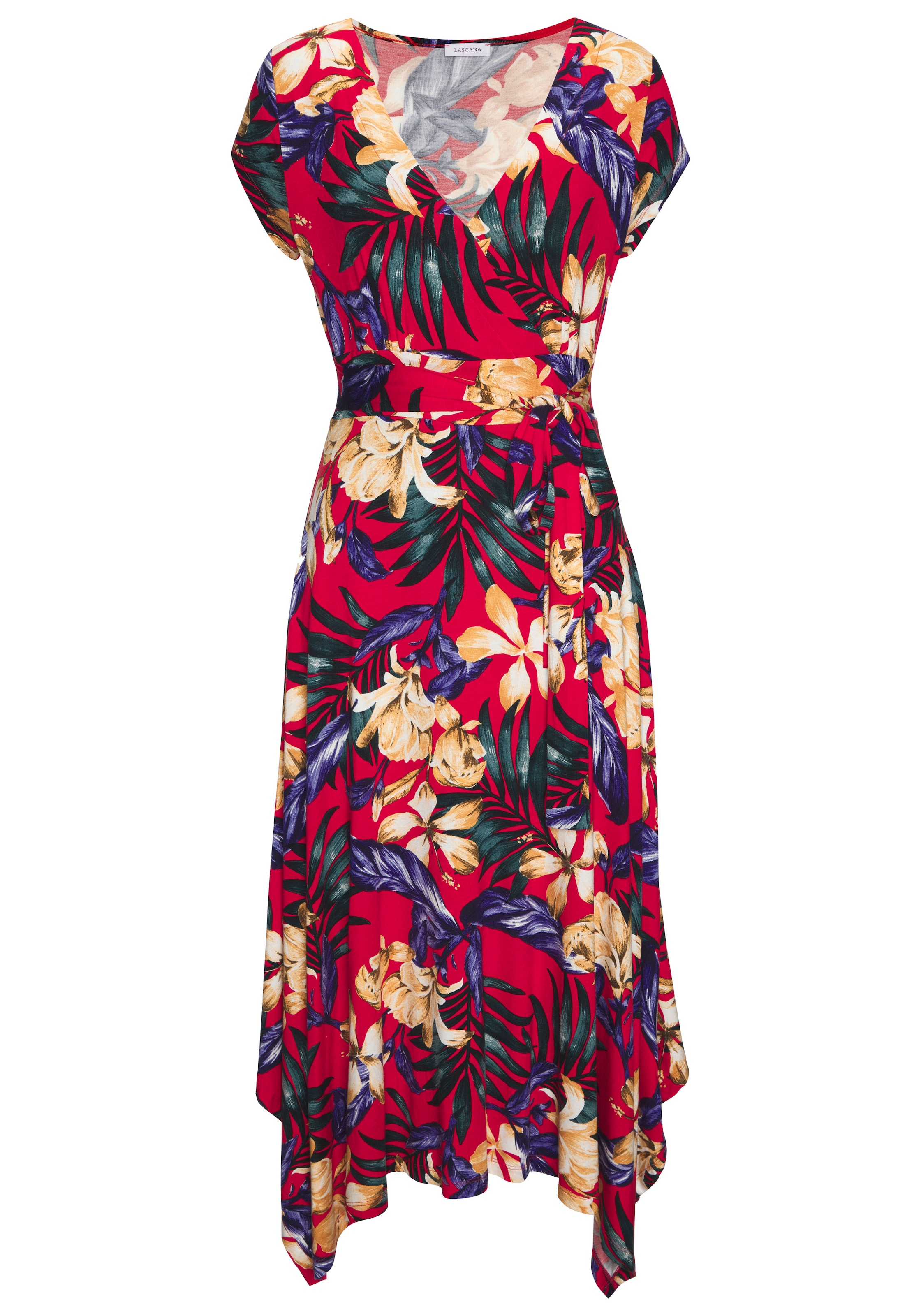 LASCANA Sommerkleid, mit Zipfelsaum und Schleife in der Taille, Jerseykleid, Strandkleid