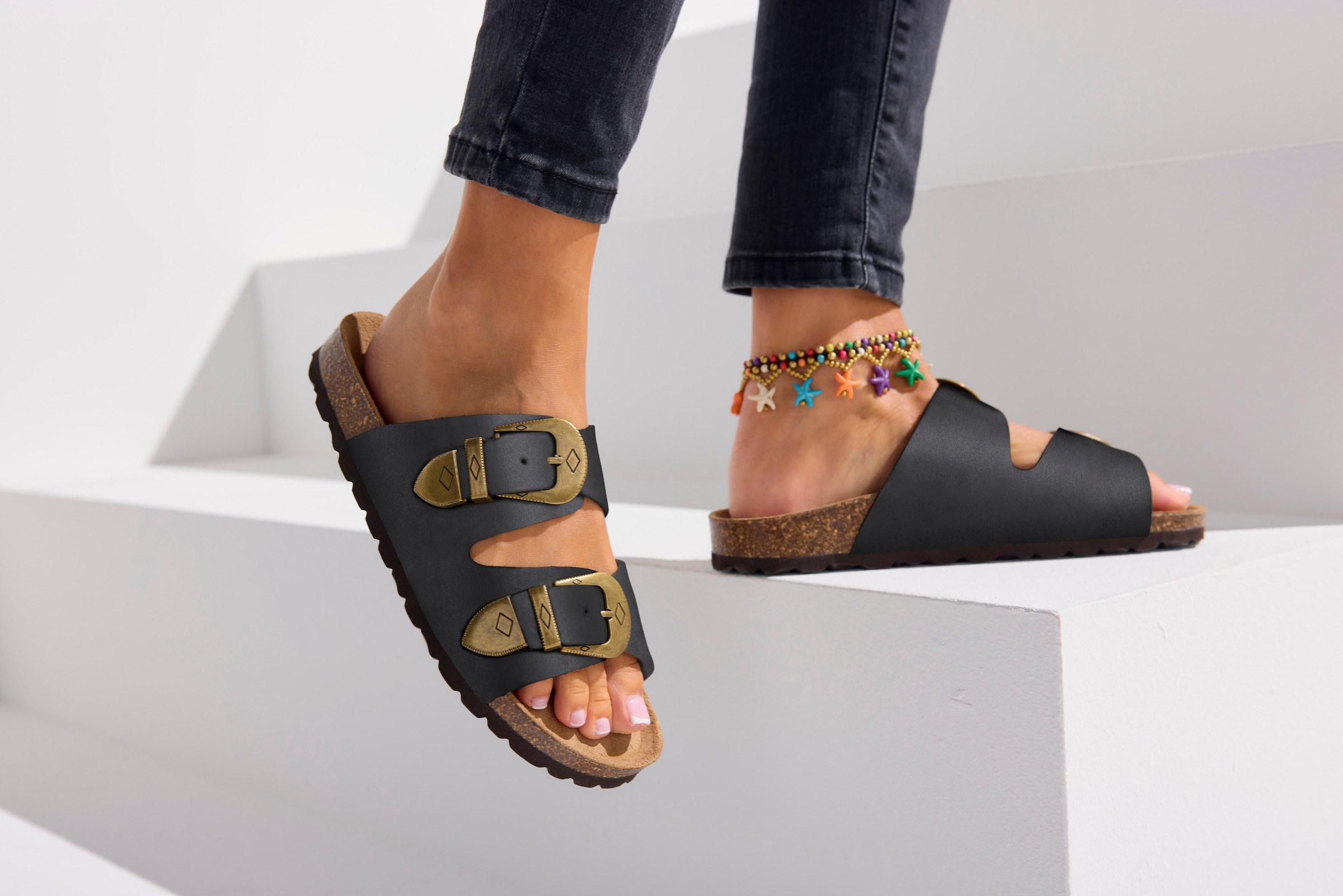 French Connection Pantolette »Mule, Sandale, offener Schuh, Sommerschuhe, Sandale, Lederpantolette«  NEU aus hochwertigem Leder mit weichem Korkfußbett