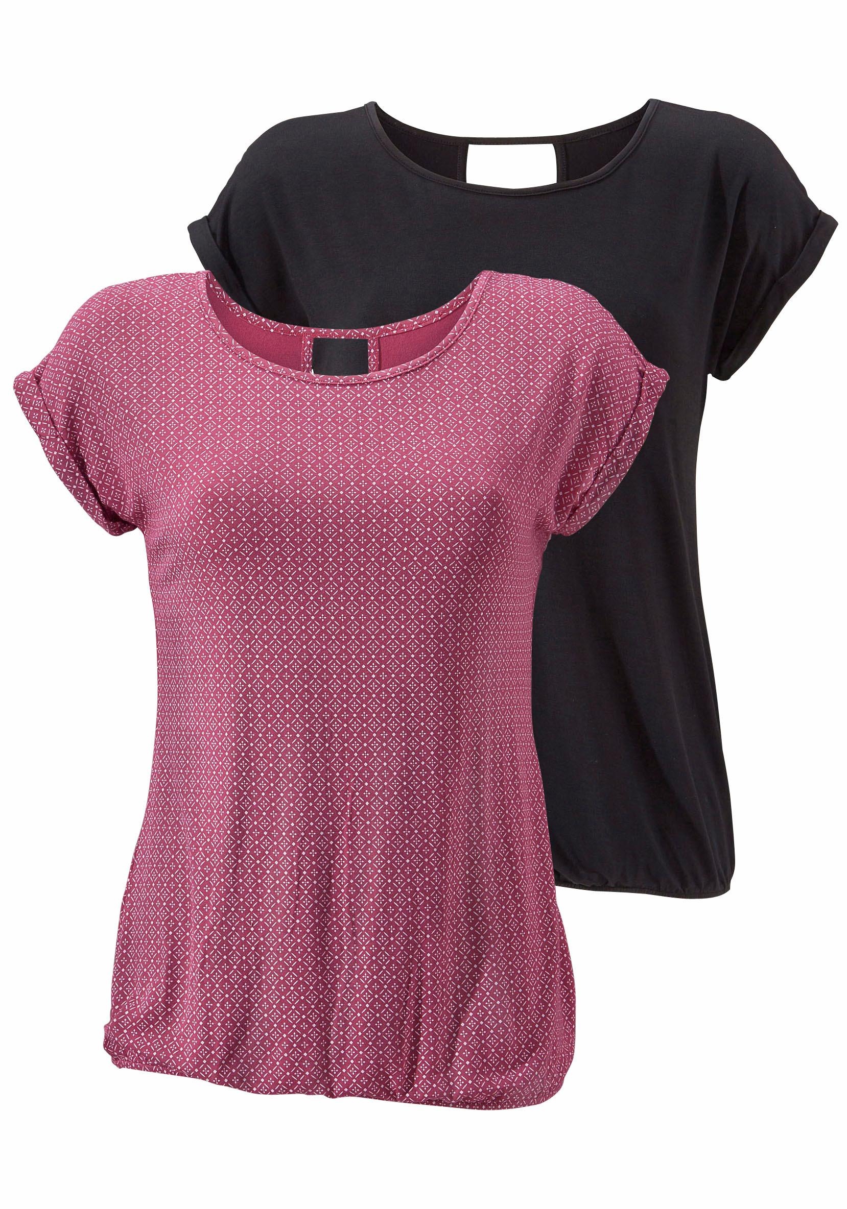 LASCANA Kurzarmshirt »mit modischem Cut-Out«, (2er-Pack), aus weichem Viskose-Stretch