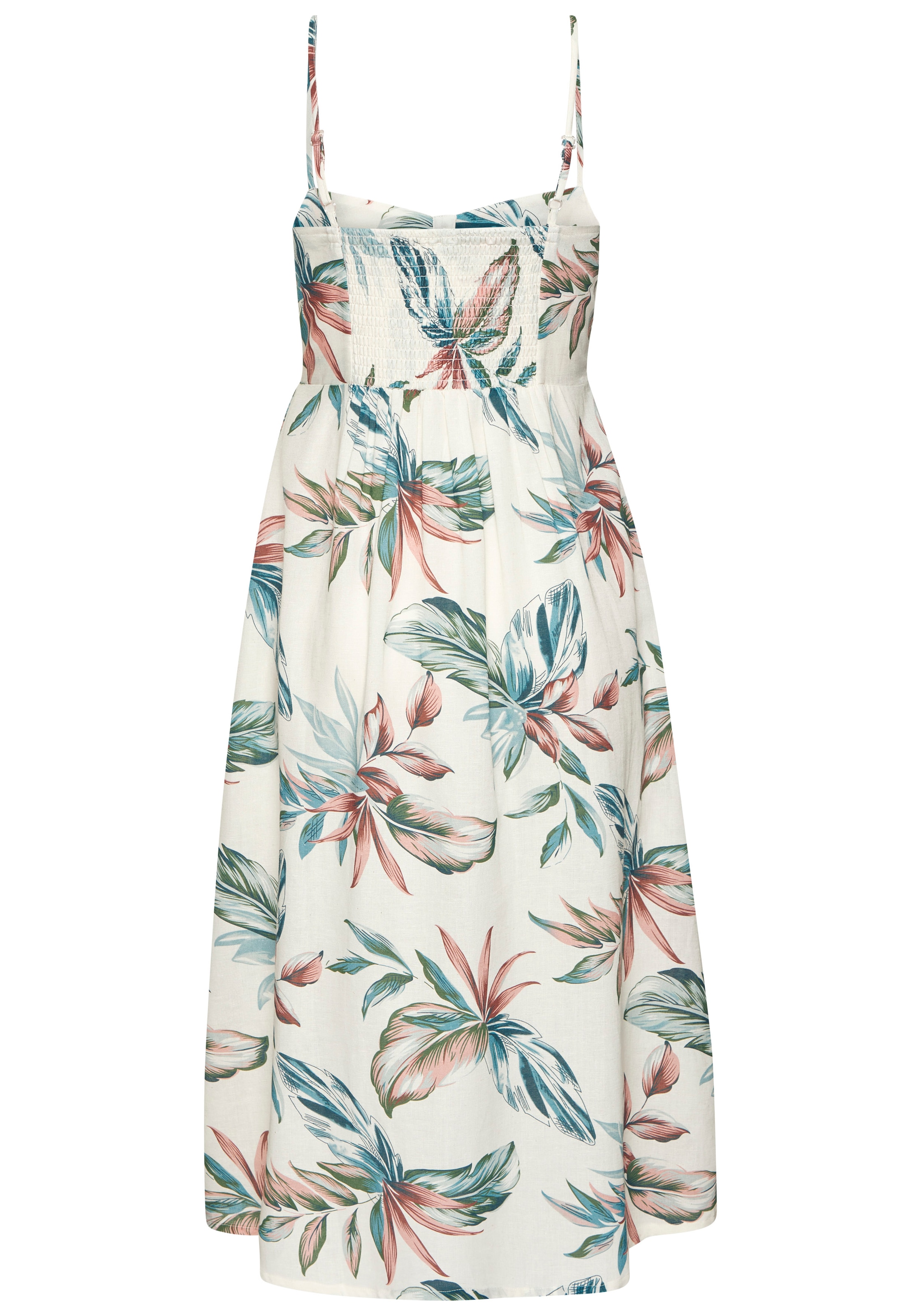 LASCANA Midikleid »mit floralem Druck aus Webware mit Leinenanteil« Ohne Taschen Spaghettikleid, elegantes Sommerkleid, Webkleid mit Alloverdruck