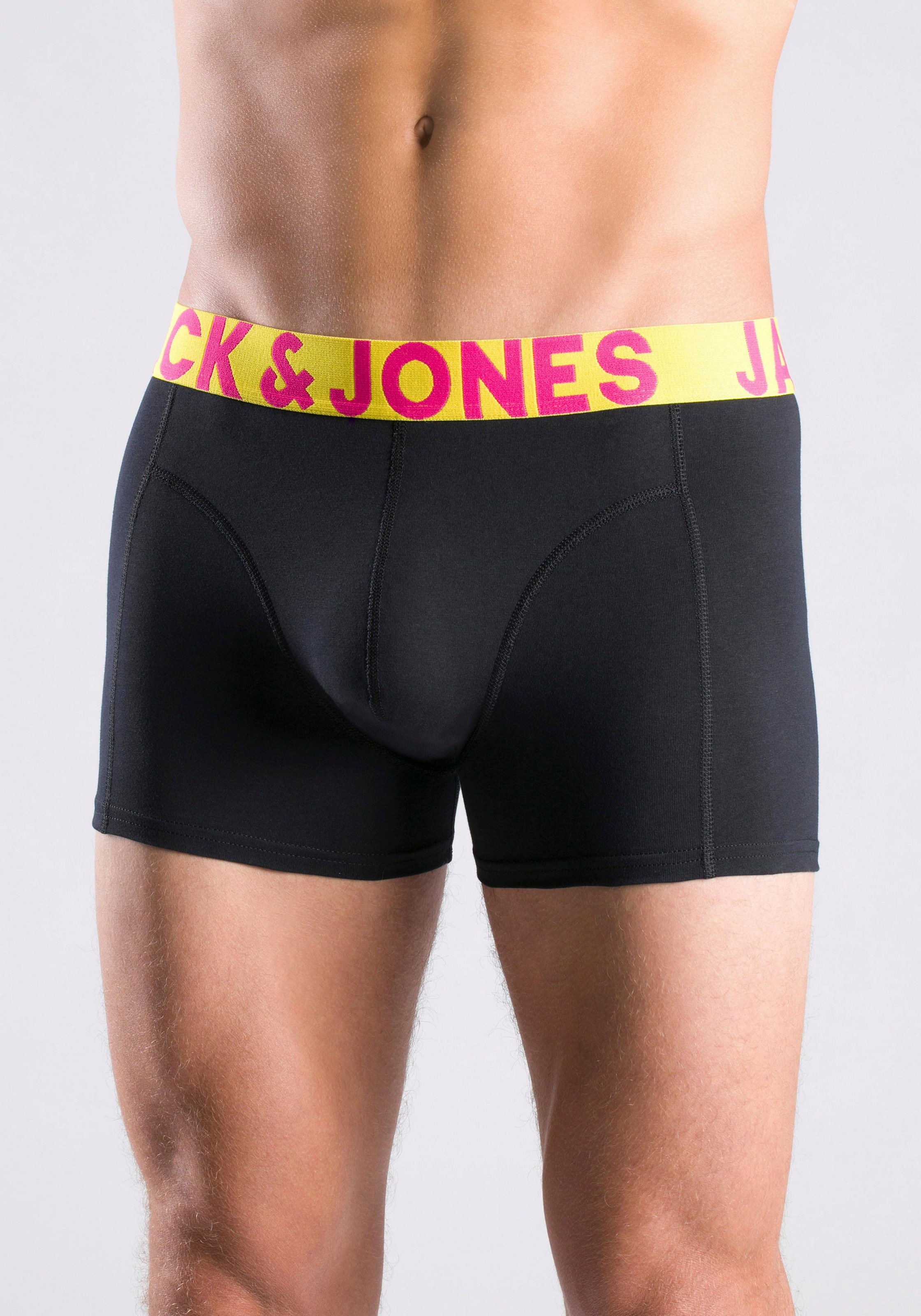 Jack & Jones Boxer »JACCRAZY im Dreierpack mit kontrastfarbenem Bund und Stretchkomfort«, 3 Stk. unifarben mit Farbeinsatz, modisch, eng anliegend, Baumwollmischung