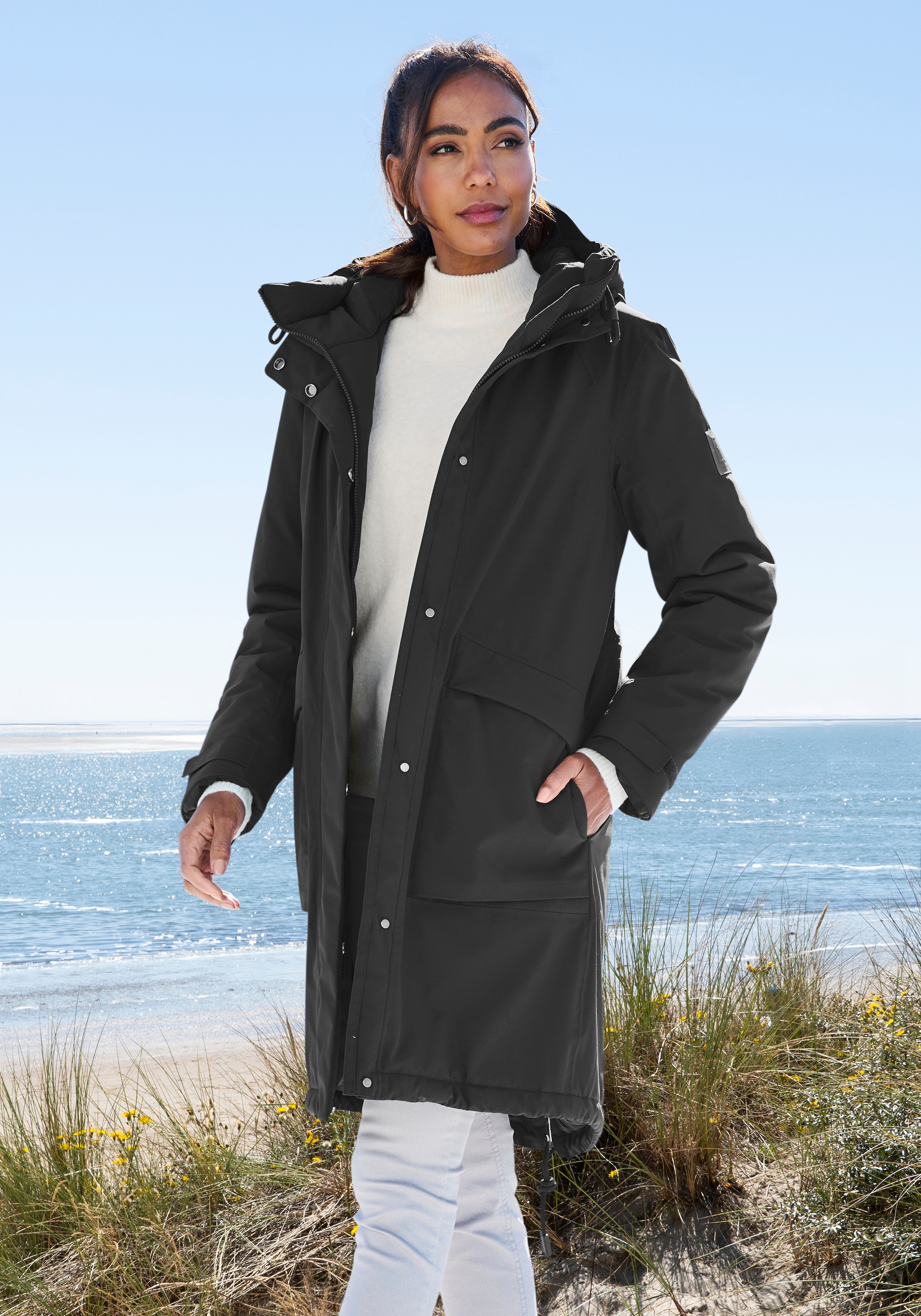 Elbsand Winterjacke mit Kapuze mit verstellbarer Kapuze und aufgesetzten Taschen