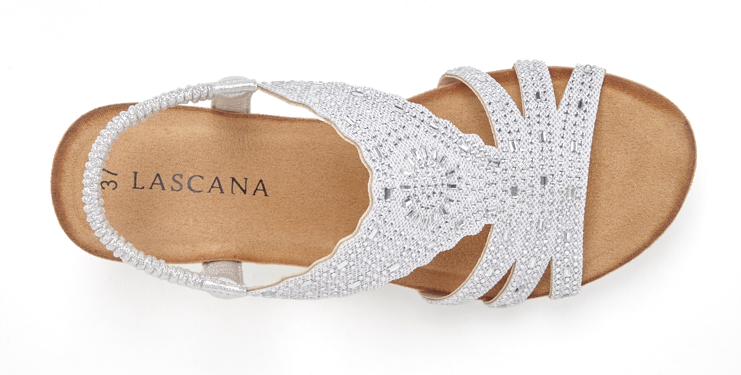 LASCANA Sandalette »Sommerschuh«, Sandale, Sommerschuh mit Glitzerdetails und elastischem Riemchen