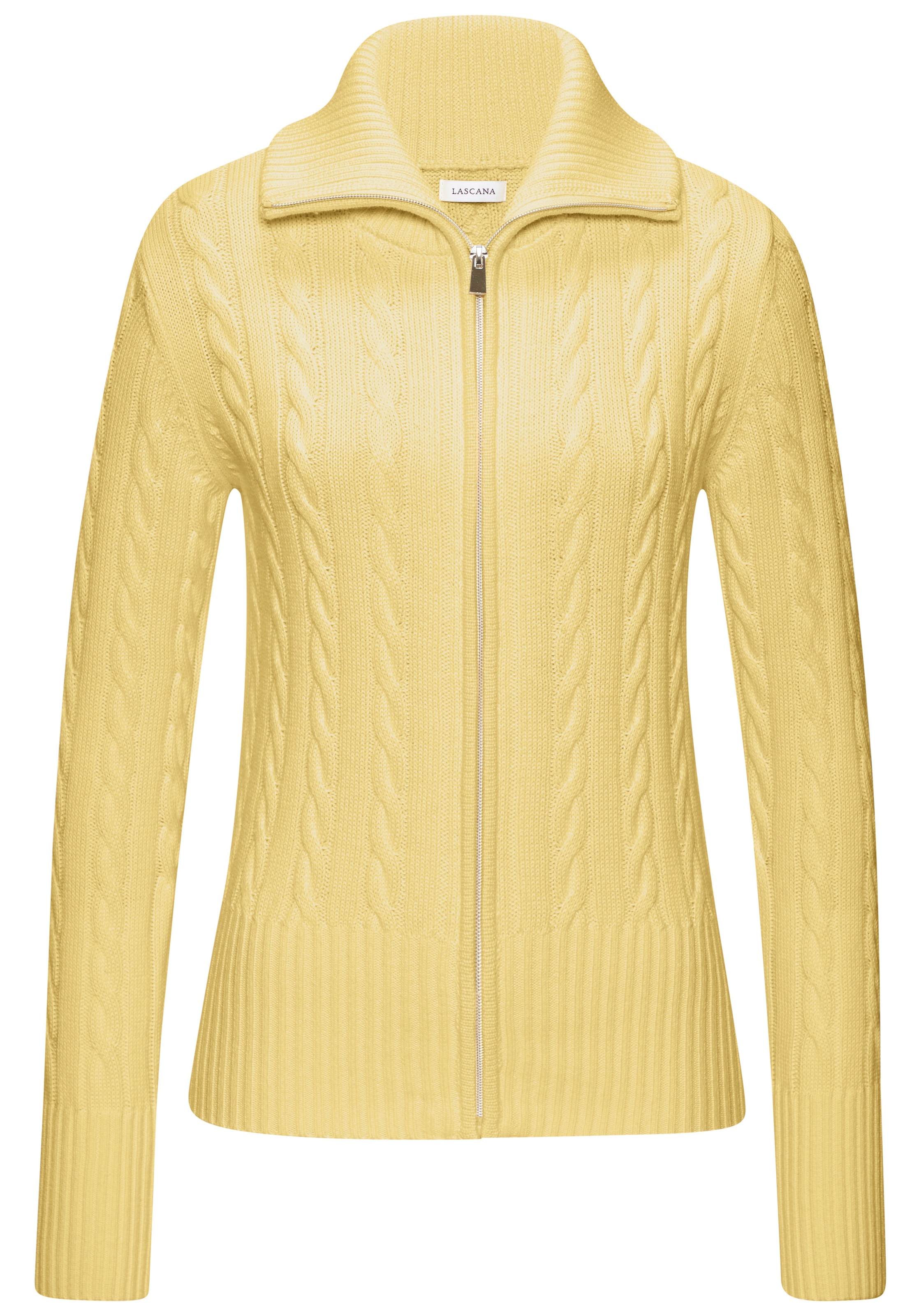 LASCANA Strickjacke mit Zopfstrickmuster, gemütlicher Cardigan mit Reißverschluss
