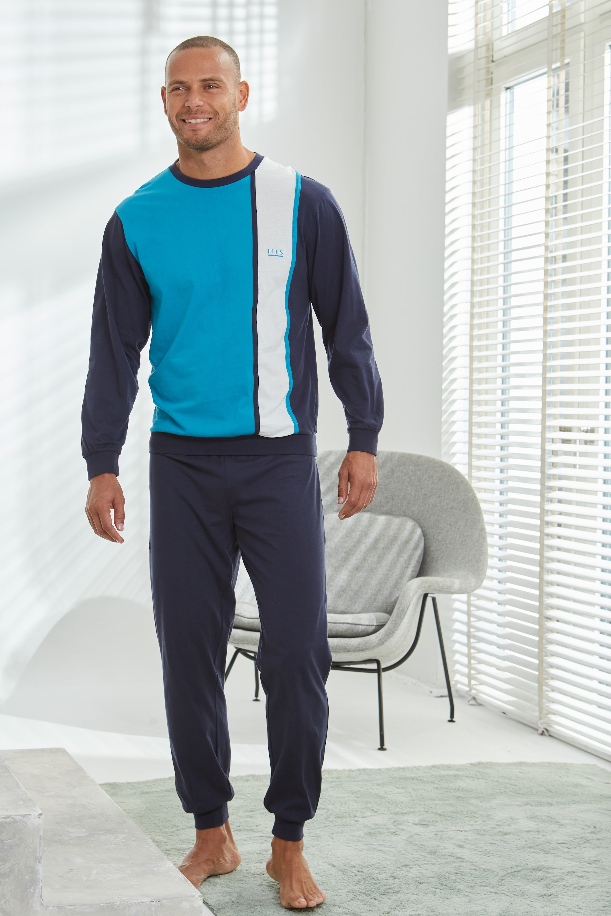 H.I.S Pyjama »Schlafanzug für Herren«, (2 tlg., 1 Stück), Schlafanzug mit breitem Streifen