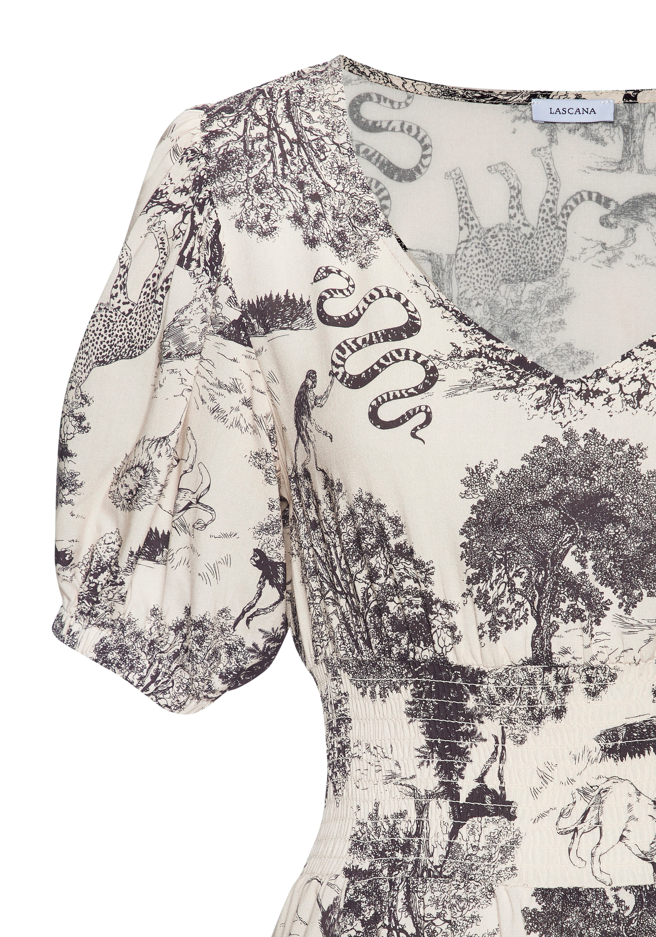 LASCANA Maxikleid mit Alloverdruck und V-Ausschnitt, Sommerkleid, Strandkleid