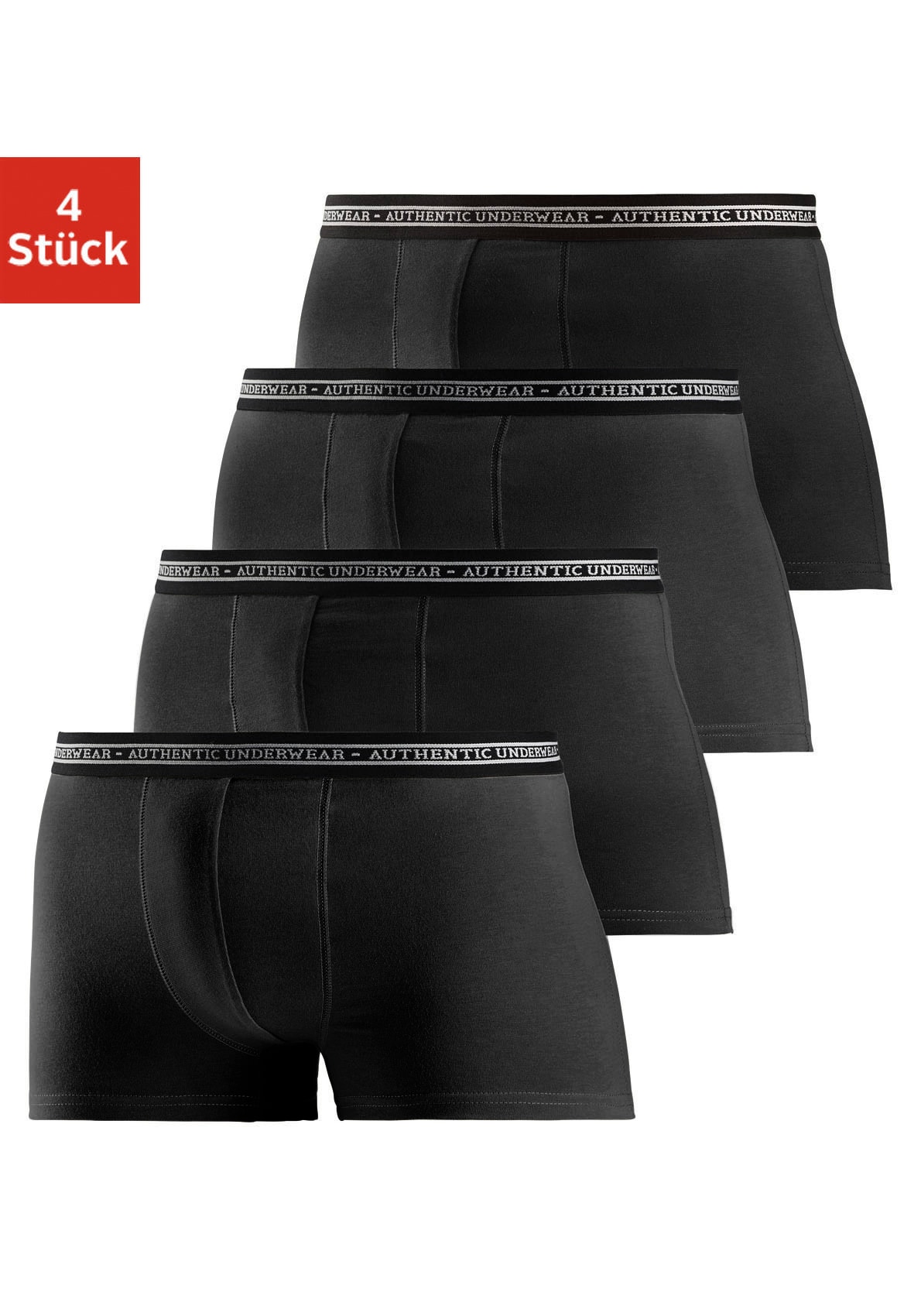 AUTHENTIC UNDERWEAR Boxer »Boxershorts für Herren«, (Packung, 4 St.), schwarzer Webbund mit Logoschriftzug